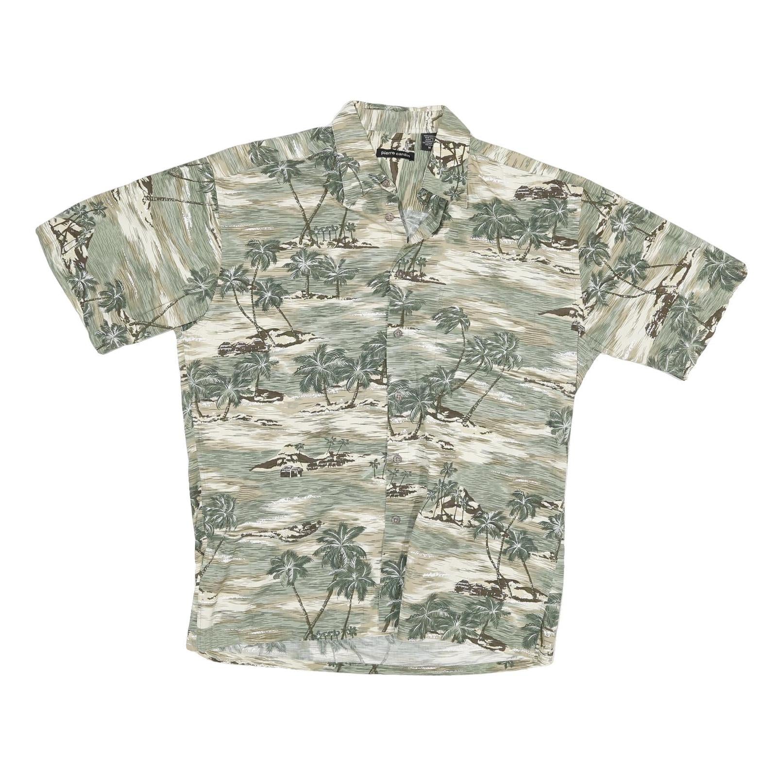 PIERRE CARDIN Mens Beige & Green Tropical Print Cotton Shirt M Casual Summer Refurbished - N/A refurbished available on Cerqular