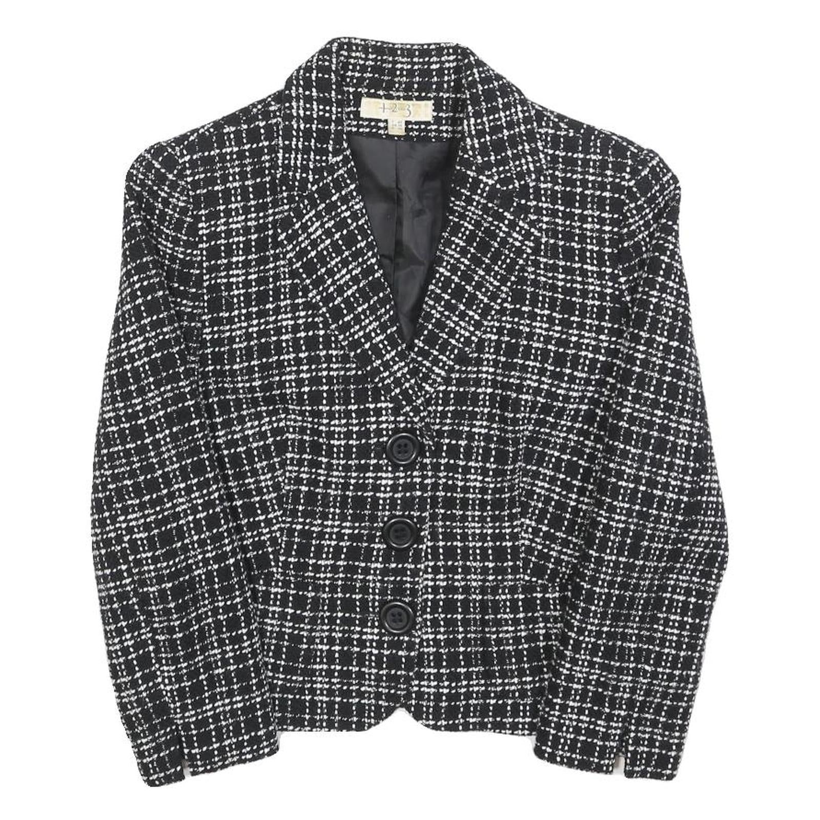 UN DEUX TROIS Womens Black & White Check Wool Blend Button Jacket S Woven Refurbished - N/A refurbished available on Cerqular