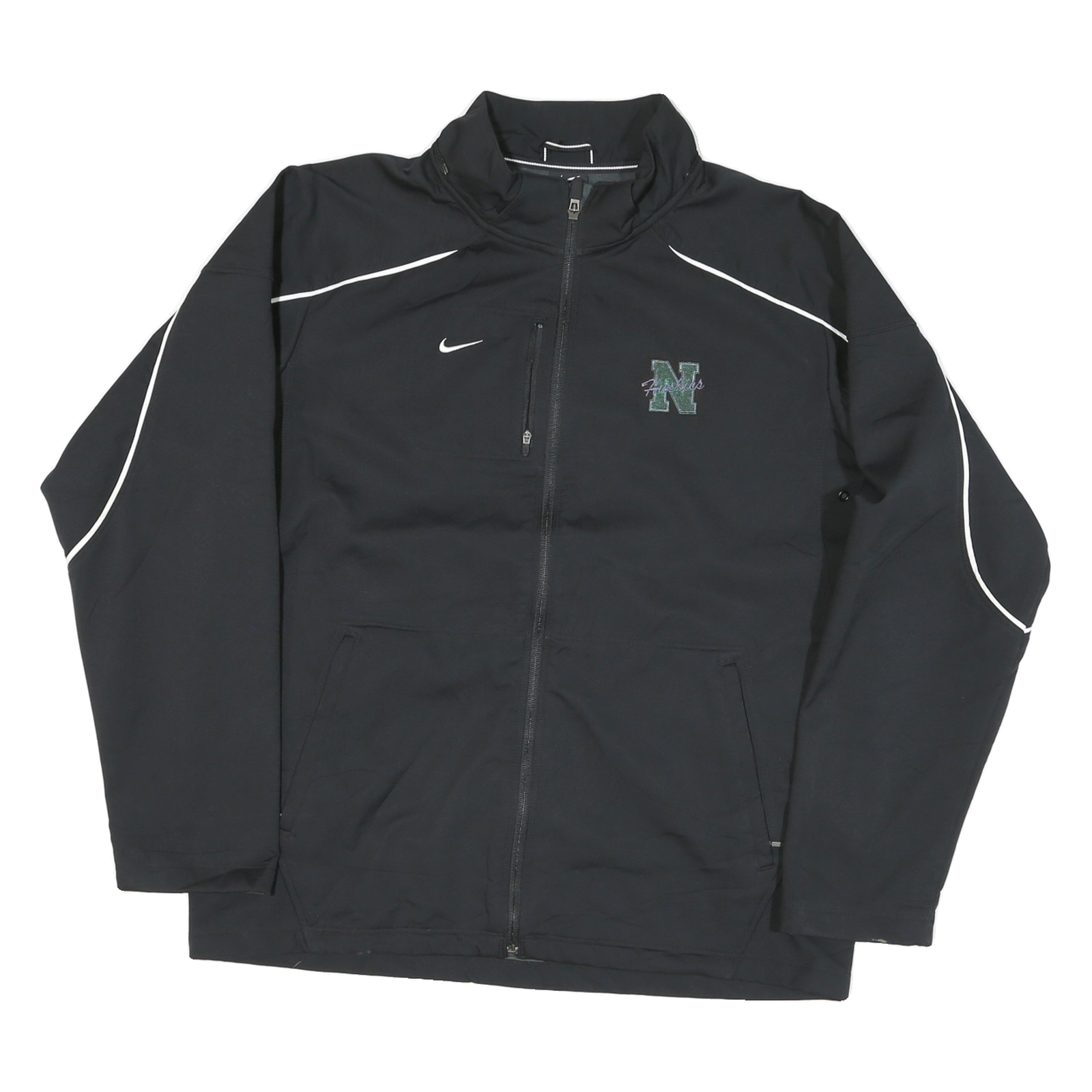 NIKE Mens Black White N Logo Zip Polyester Blend Jacket L Sportswear Refurbished - N/A refurbished available on Cerqular