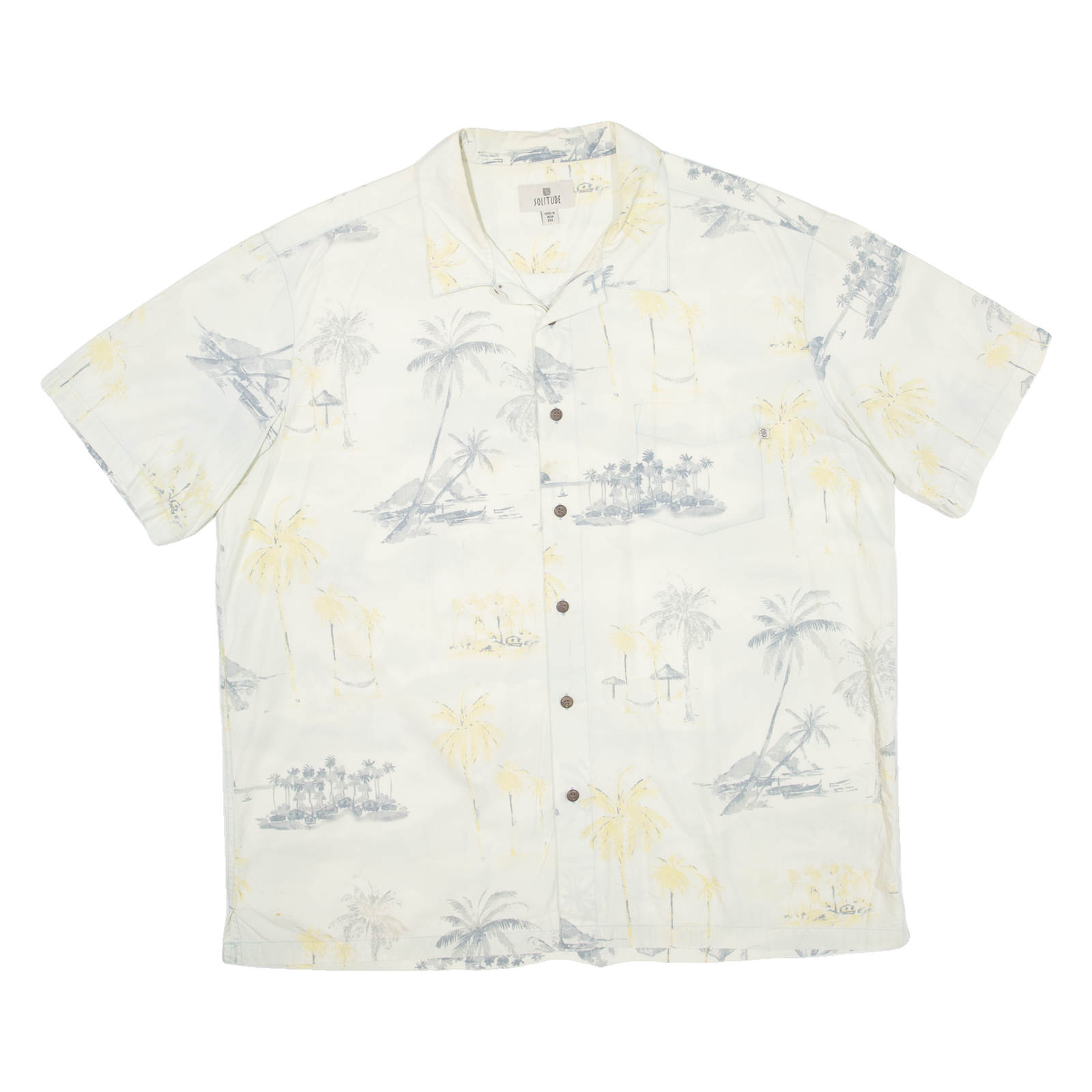 SOLITUDE Mens Hawaiian Shirt Cream Floral 2XL Refurbished - N/A refurbished available on Cerqular