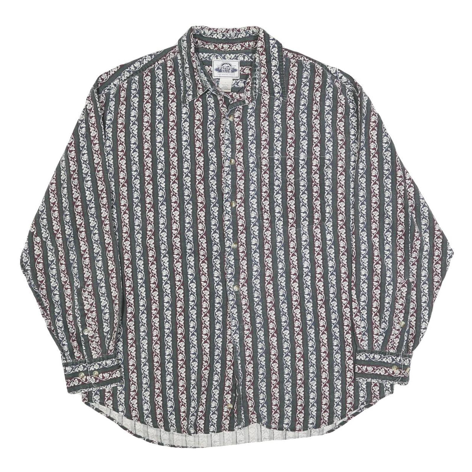 PACIFIC CLUB Mens Blue & Burgundy Pattern Shirt XL Cotton Blend Casual Long Refurbished - N/A refurbished available on Cerqular