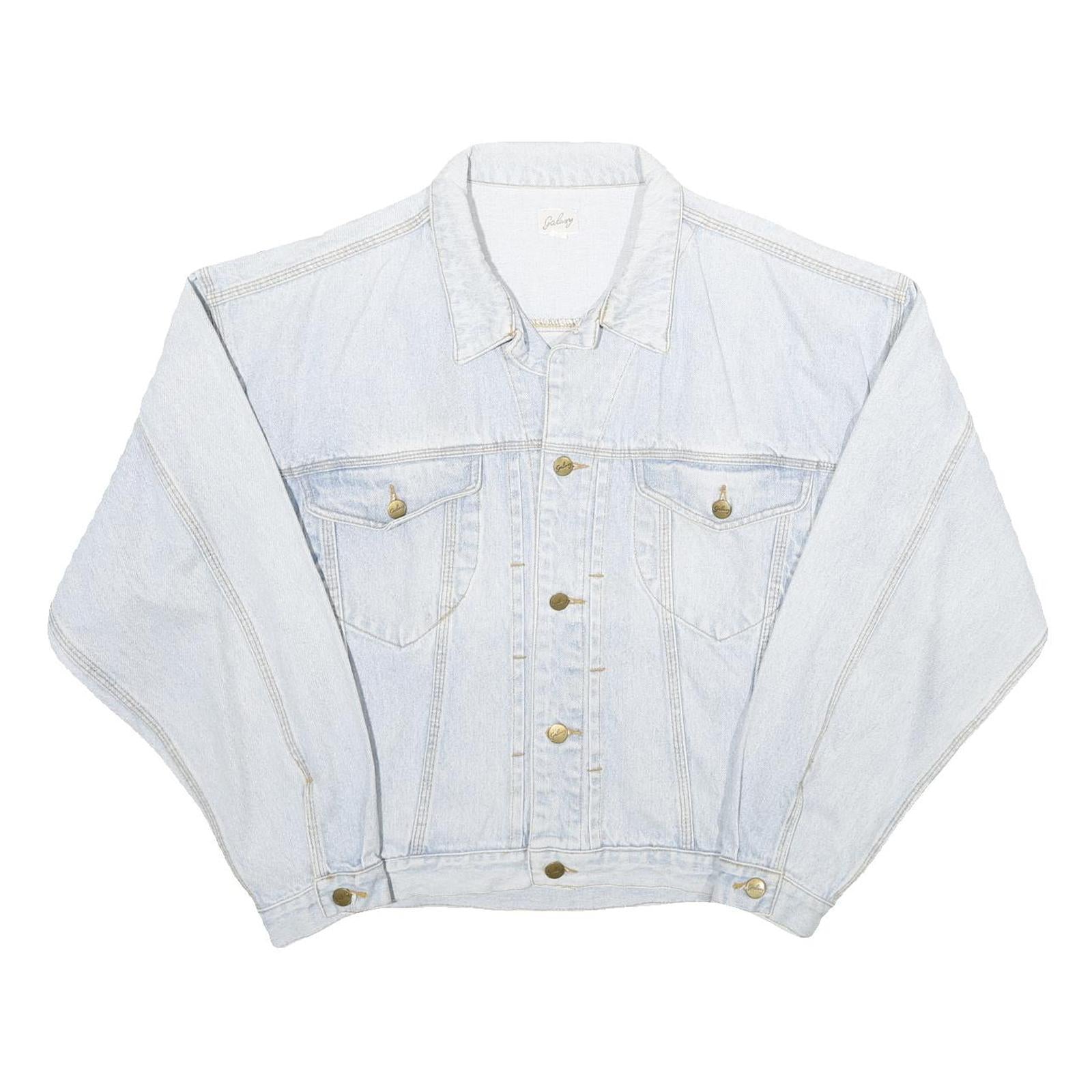 GALAXY Womens Blue Denim Cotton Jacket L Button Plain Classic Casual Refurbished - N/A refurbished available on Cerqular
