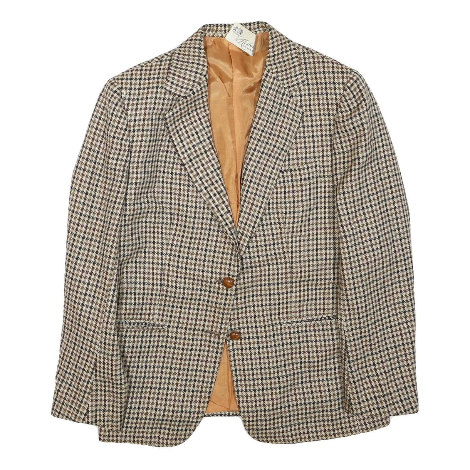 Womens Beige & Brown Check Wool Tailored Jacket L Woven Button Closure Classic Refurbished - N/A refurbished available on Cerqular
