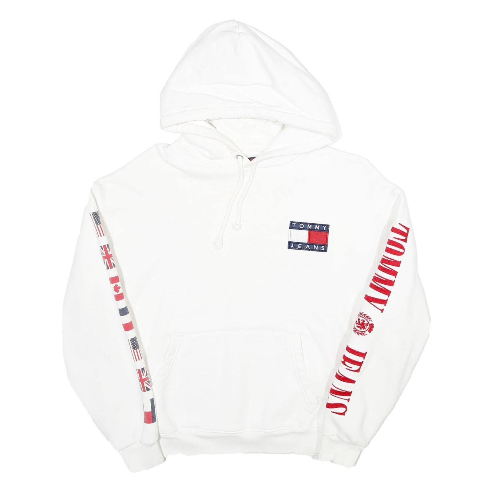 TOMMY JEANS Womens White Flag Graphic Pullover Hoodie S Cotton Casual Refurbished - N/A refurbished available on Cerqular