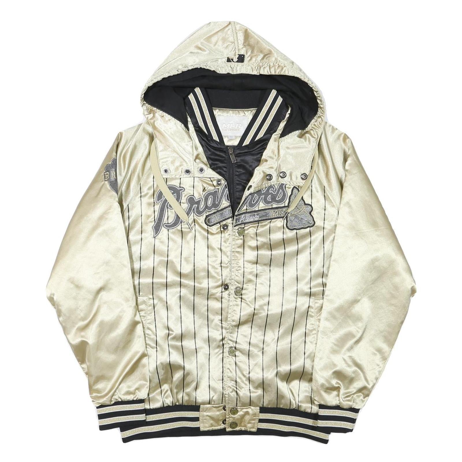 MLB Womens Cream & Black Atlanta Braves Jacket L Polyester Blend Satin Hooded Refurbished - N/A refurbished available on Cerqular