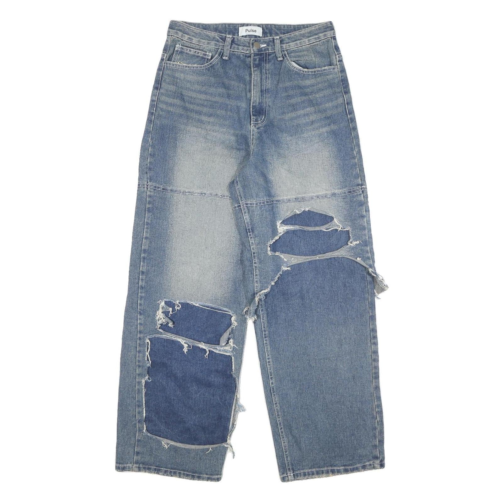 PULSE Womens Jeans Blue Relaxed Wide-Leg Denim Light W30 L28 Distressed Refurbished - N/A refurbished available on Cerqular