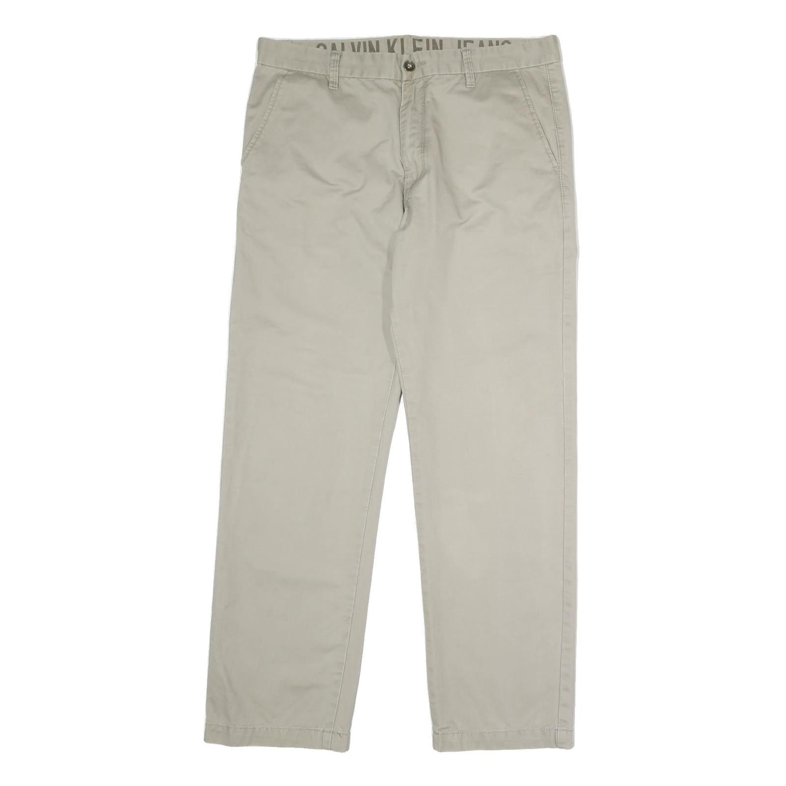 CALVIN KLEIN JEANS Mens Cotton Beige Regular Straight Trousers W34 L31 Casual Refurbished - N/A refurbished available on Cerqular