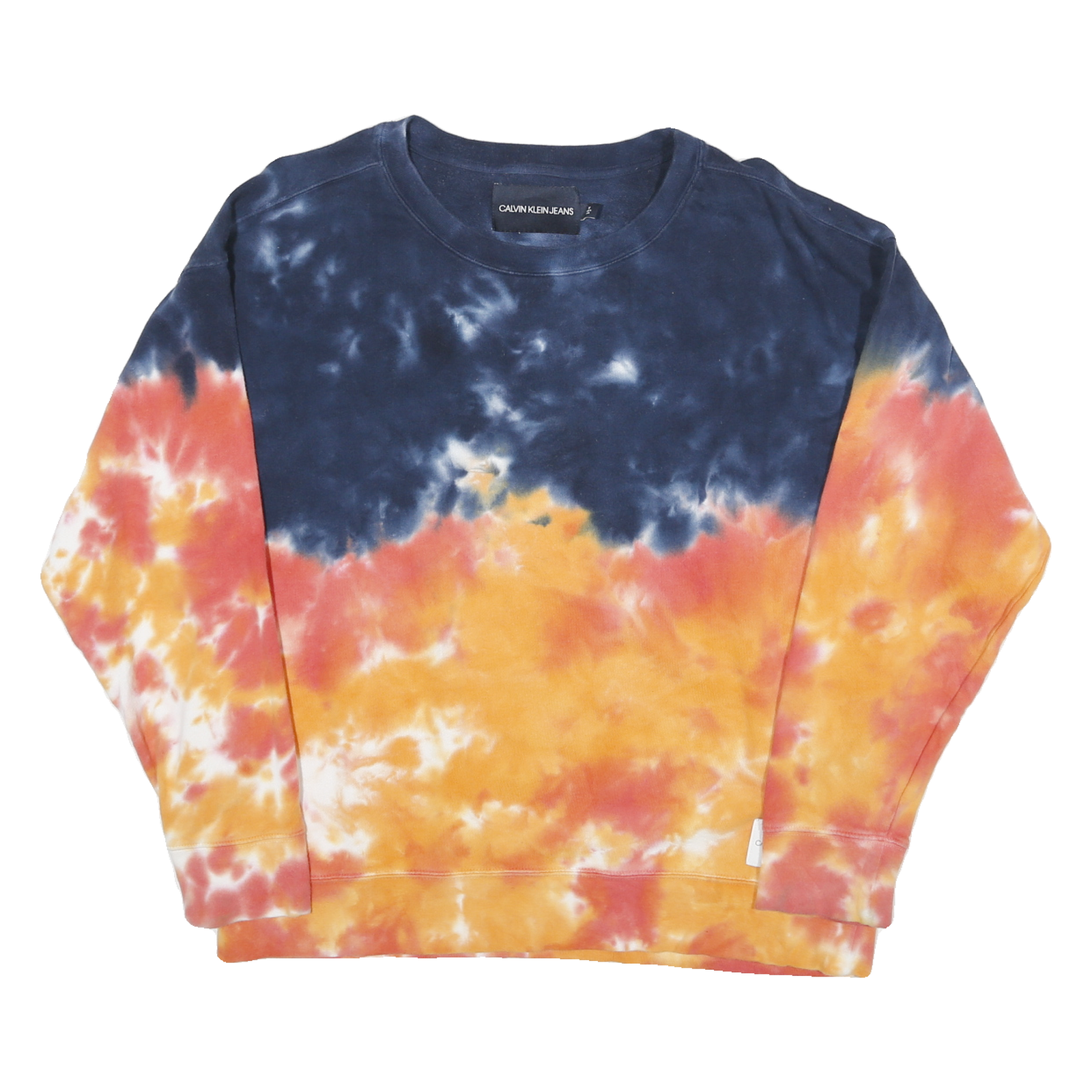 CALVIN KLEIN Mens Blue & Orange Tie Dye Crew Neck Sweatshirt M Cotton Blend Refurbished - N/A refurbished available on Cerqular