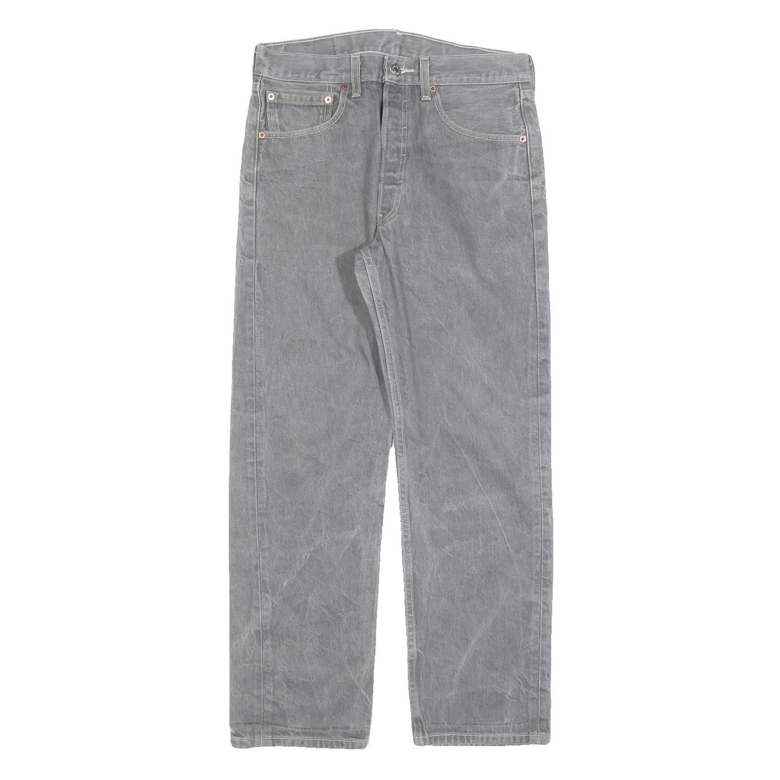 LEVI'S 501 Mens Jeans Grey Regular Straight Denim Stone Wash W32 L28 Button Refurbished - N/A refurbished available on Cerqular