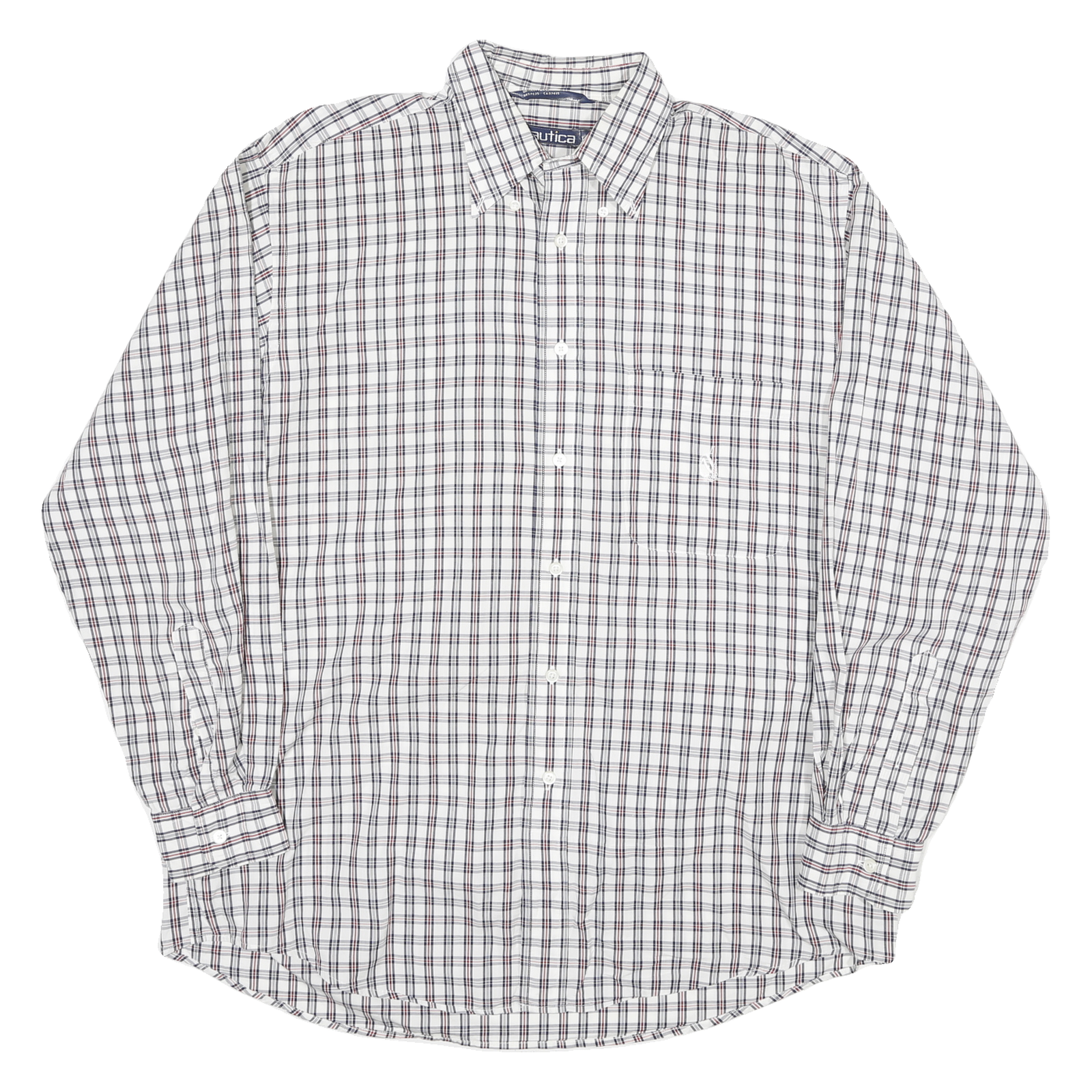 Buy NAUTICA Mens White & Red Checked Cotton Blend Shirt L Classic Button Down Long Refurbished - $25.99 NAUTICA Mens White & Red Checked Cotton Blend Shirt L Classic Button Down Long Refurbished - N/A refurbished available on Cerqular