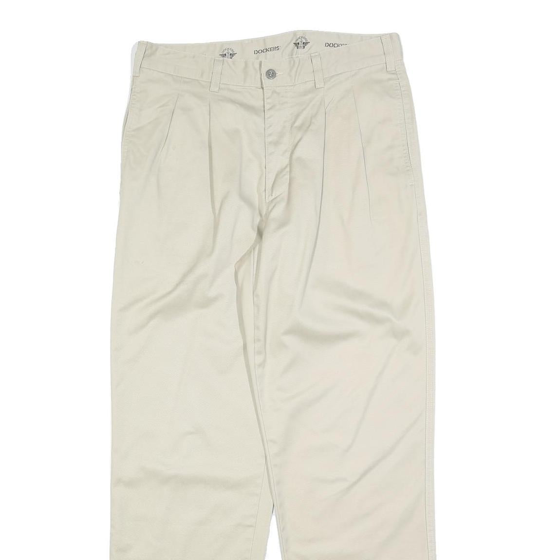 DOCKERS Mens Regular Fit Beige Cotton Blend Zip Trousers W33 L32 Classic Refurbished - N/A refurbished available on Cerqular