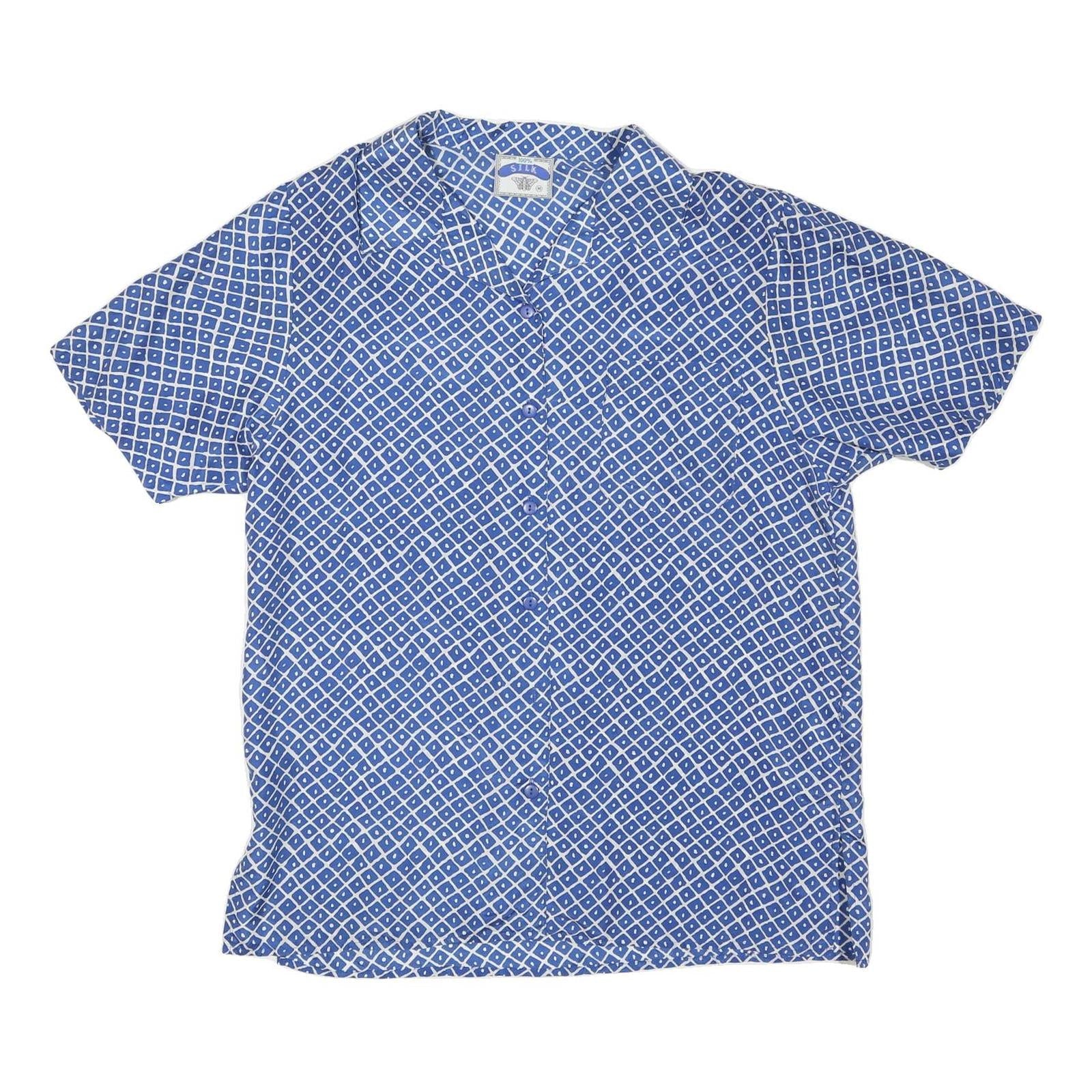 Mens Blue Silk Pattern Shirt M Short Sleeve Stylish Summer Refurbished - N/A refurbished available on Cerqular