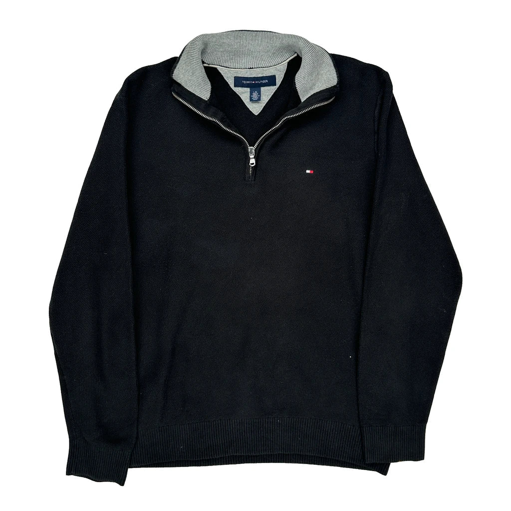 Tommy Hilfiger 1/4 Zip - Large Black Cotton Refurbished - Thrifted (note: this is a term often used to describe second- refurbished available on Cerqular