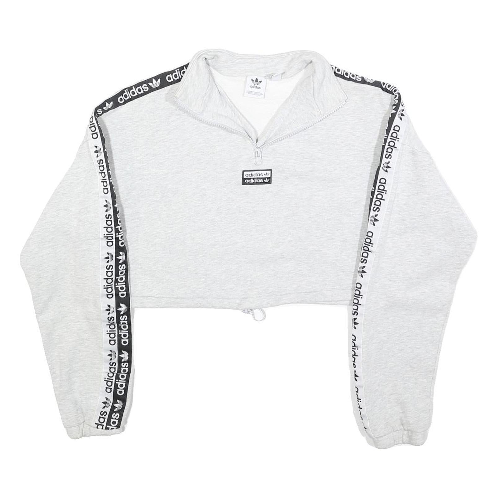 ADIDAS Womens Grey & Black Cropped Half Zip Sweatshirt UK 6 Logo Tape Refurbished - N/A refurbished available on Cerqular