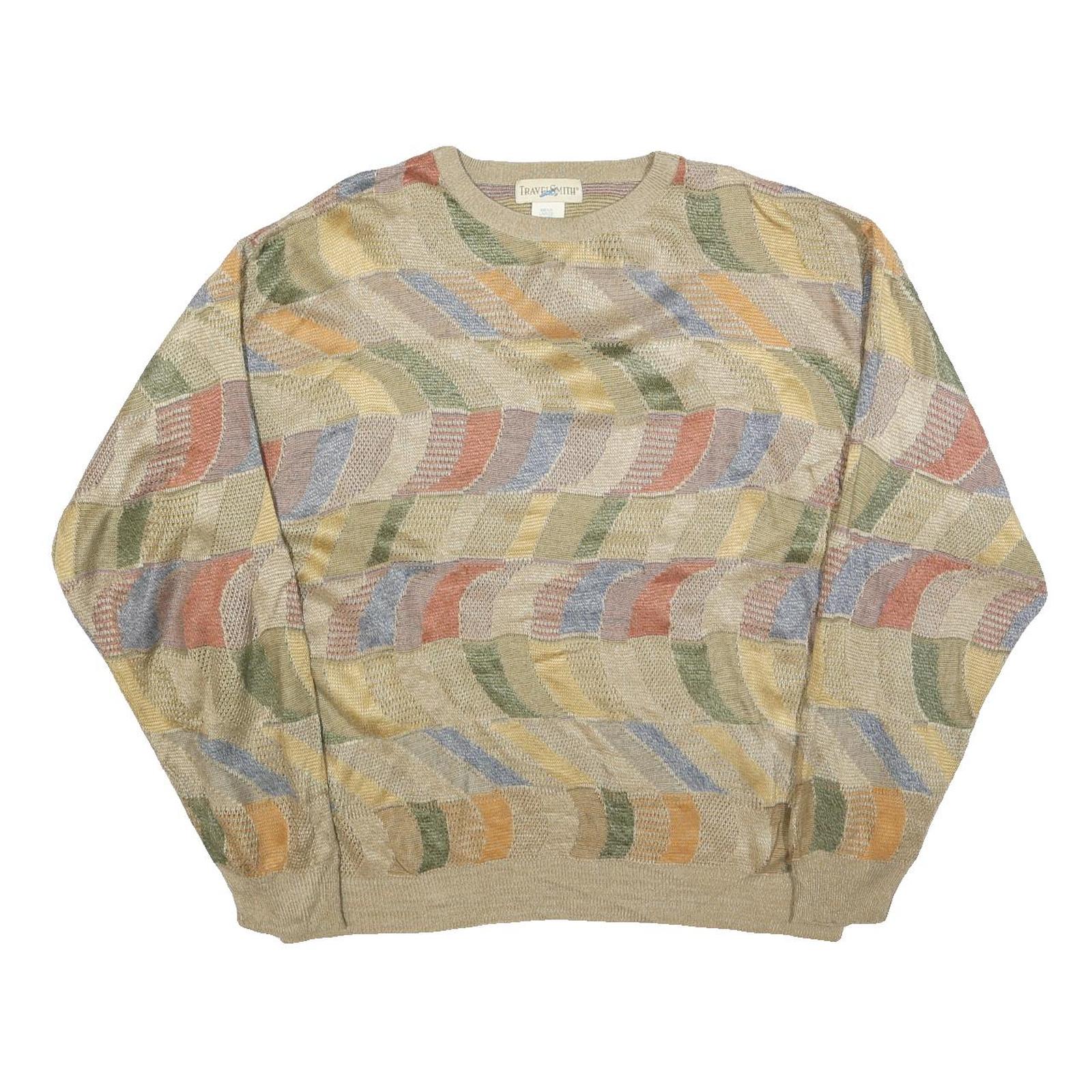 TRAVEL SMITH Mens Beige Multi Patterned Crew Neck Basic Knit Jumper L Acrylic Refurbished - N/A refurbished available on Cerqular