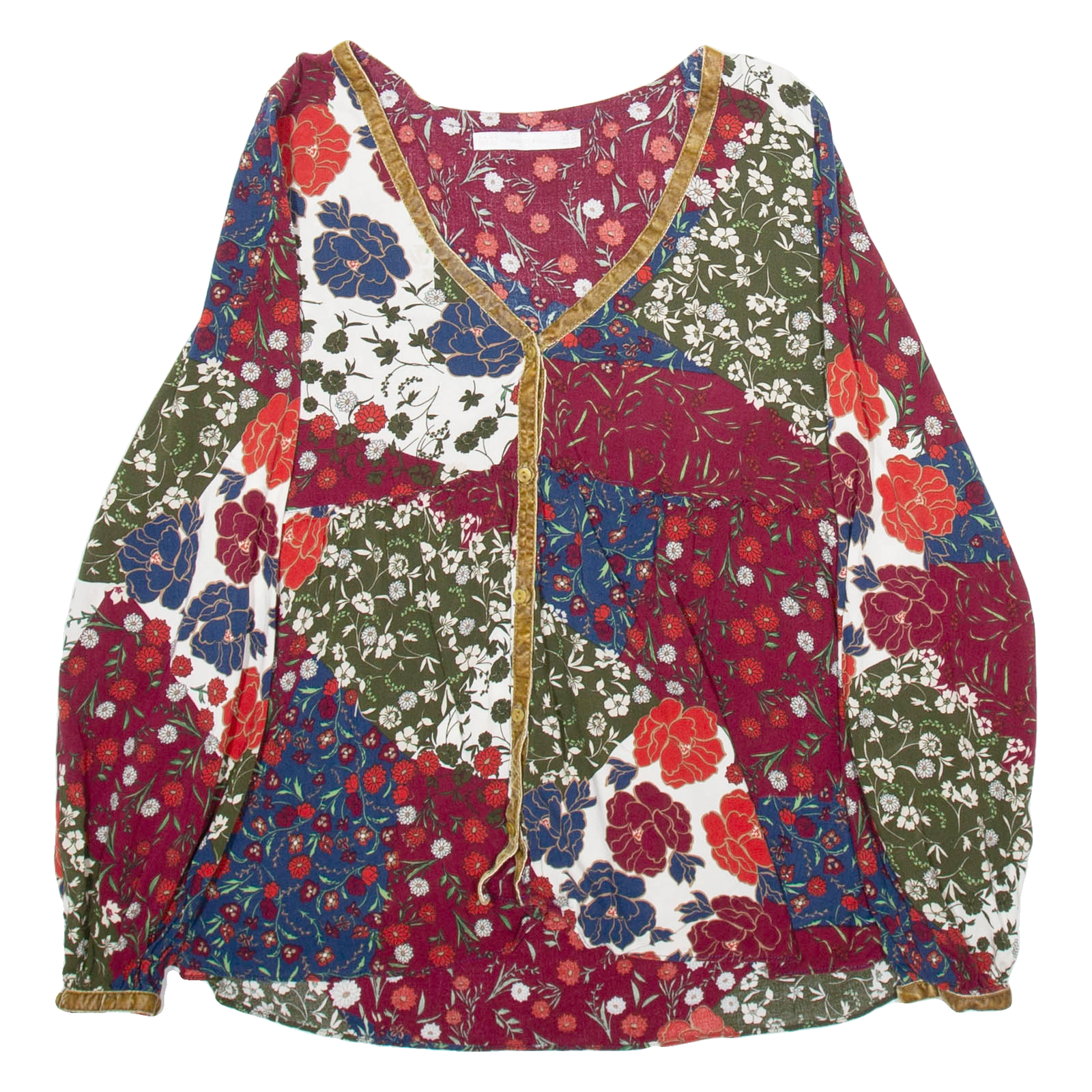 ZARA Womens Printed Blouse Maroon V-Neck Long Sleeve Floral XS Refurbished - N/A refurbished available on Cerqular