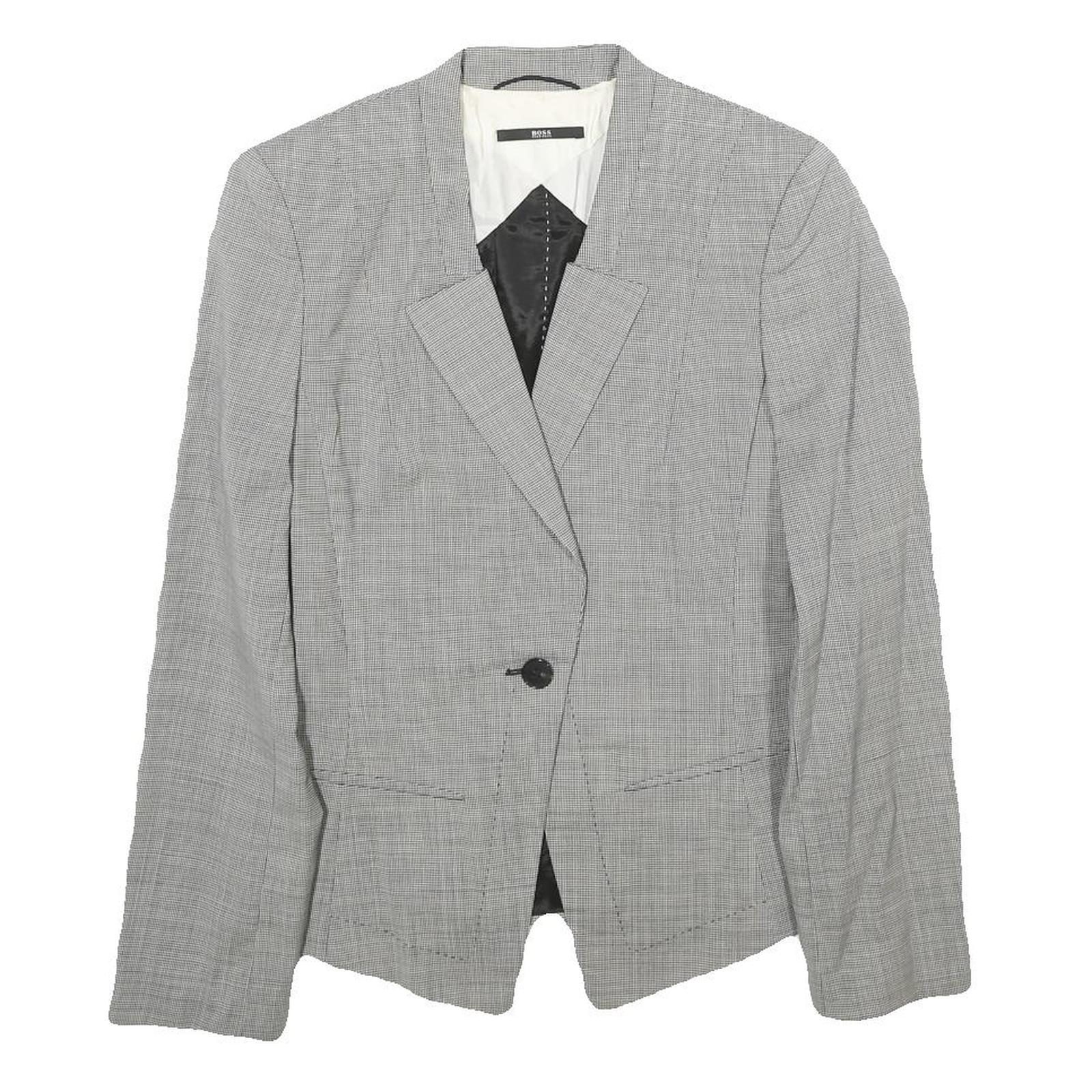 BOSS HUGO BOSS Womens Grey Wool Blend Blazer Jacket UK 4 Tailored Button Closure Refurbished - N/A refurbished available on Cerqular