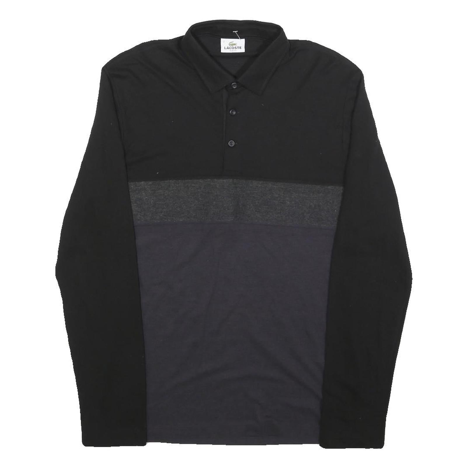 LACOSTE Mens Black & Grey Long Sleeve Colourblock Polo Shirt M Classic Fit Refurbished - N/A refurbished available on Cerqular