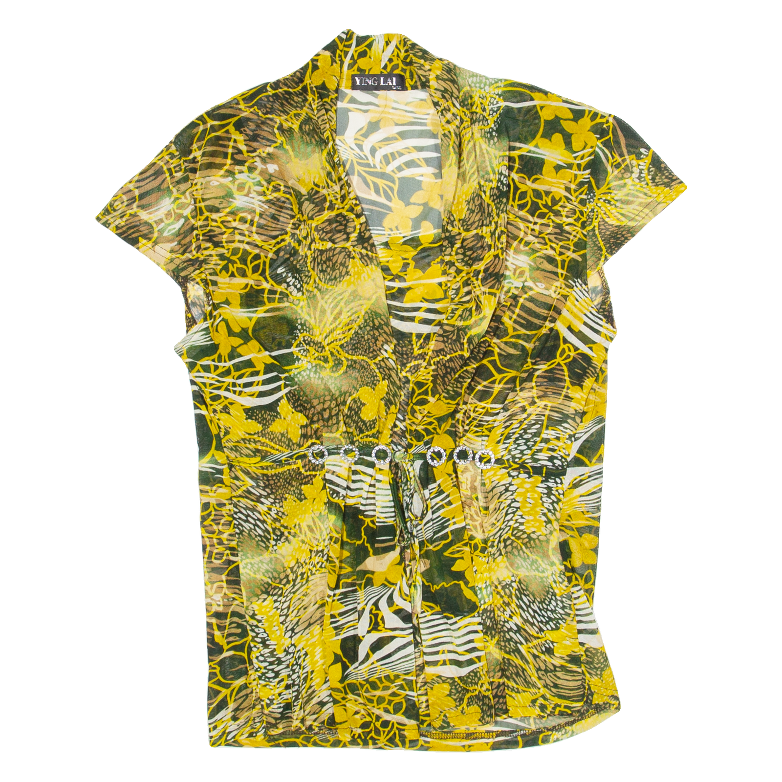 YING LAI Womens Printed Top Yellow Crazy Pattern L Refurbished - N/A refurbished available on Cerqular