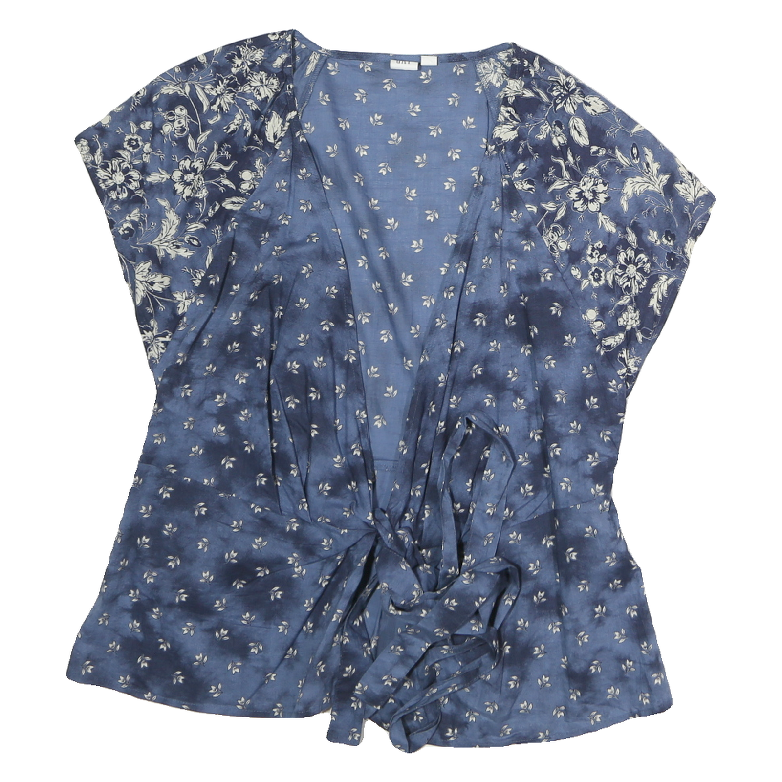 GAP Womens Blue Floral Printed Tie Front Top Short Sleeve V-Neck S Casual Refurbished - N/A refurbished available on Cerqular