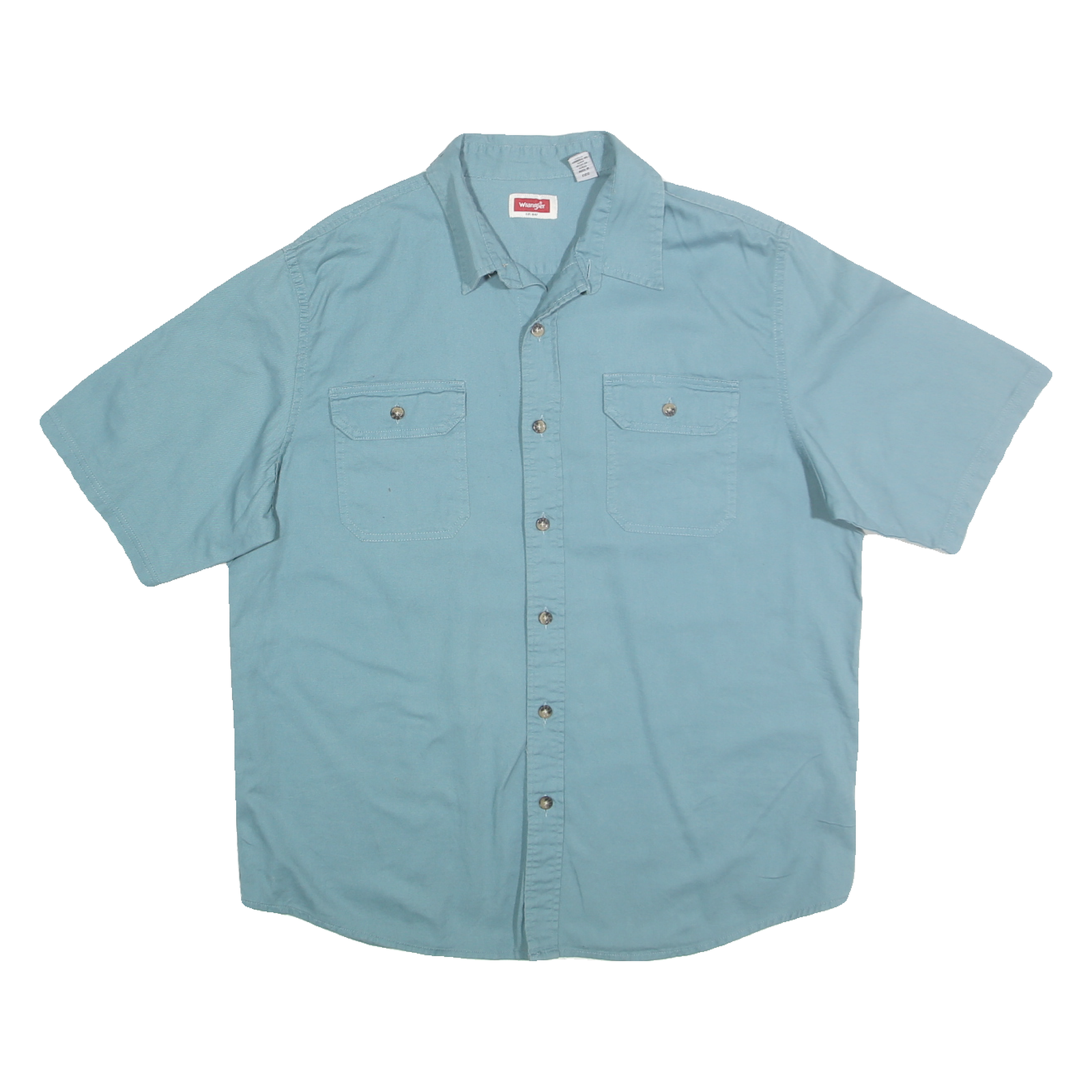 WRANGLER Mens Blue Cotton Blend Shirt L Casual Short Sleeve Button Pocket Refurbished - N/A refurbished available on Cerqular