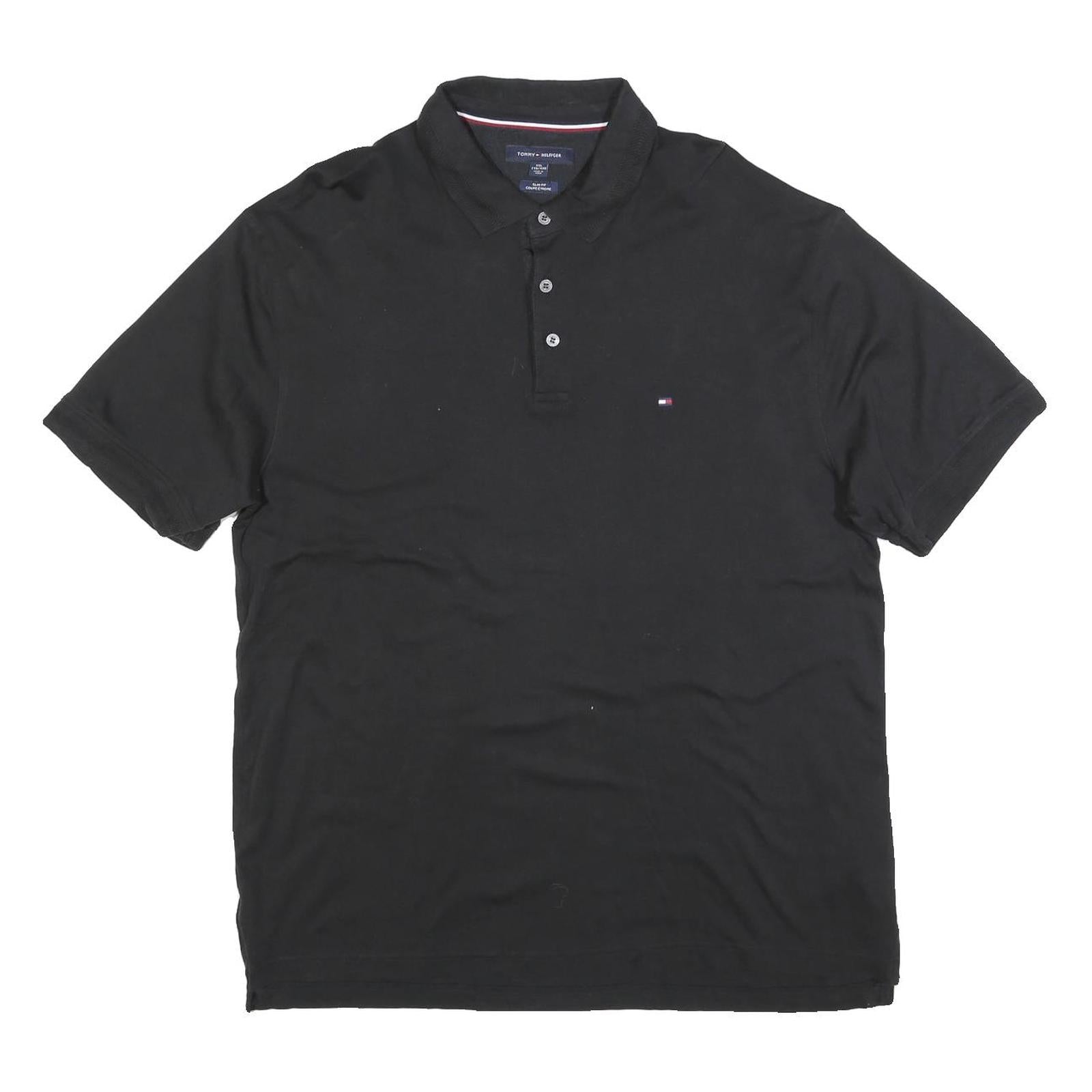 TOMMY HILFIGER Mens Black Short Sleeve Plain 2XL Polo Shirt Cotton Blend Casual Refurbished - N/A refurbished available on Cerqular