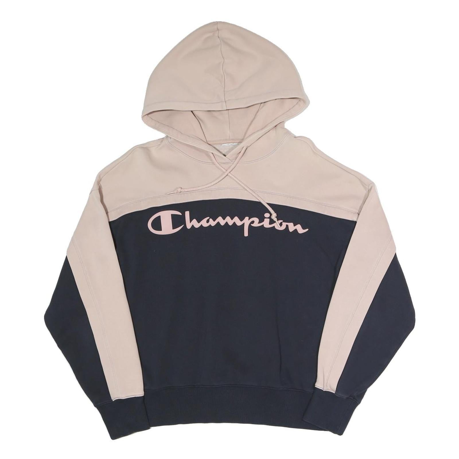 CHAMPION Womens Beige & Navy Hoodie S Cotton Blend Casual Drawstring Hood Refurbished - N/A refurbished available on Cerqular
