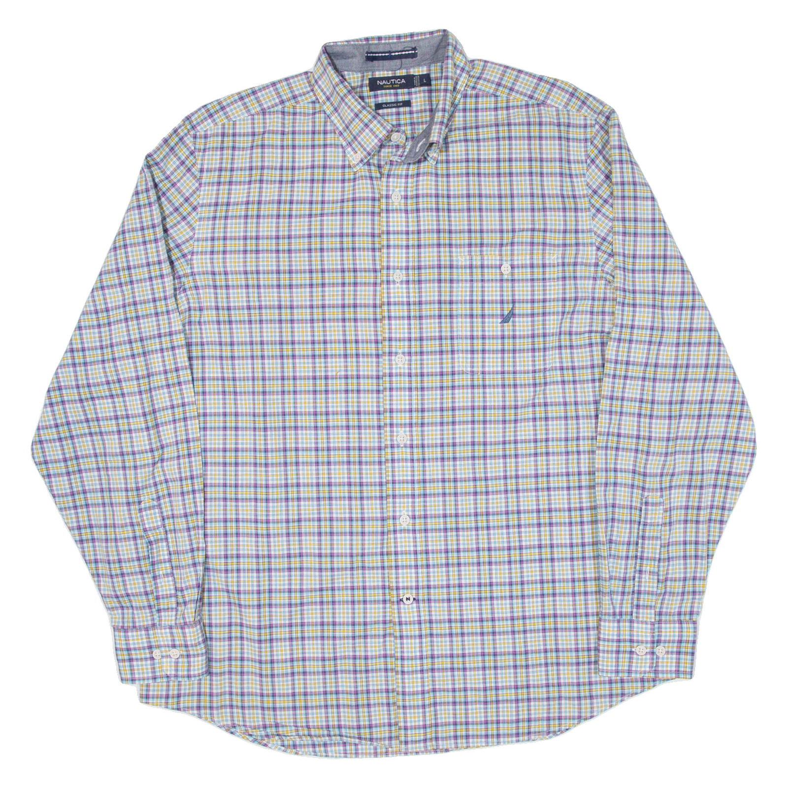 NAUTICA Mens Shirt Purple Check Long Sleeve L Refurbished - N/A refurbished available on Cerqular