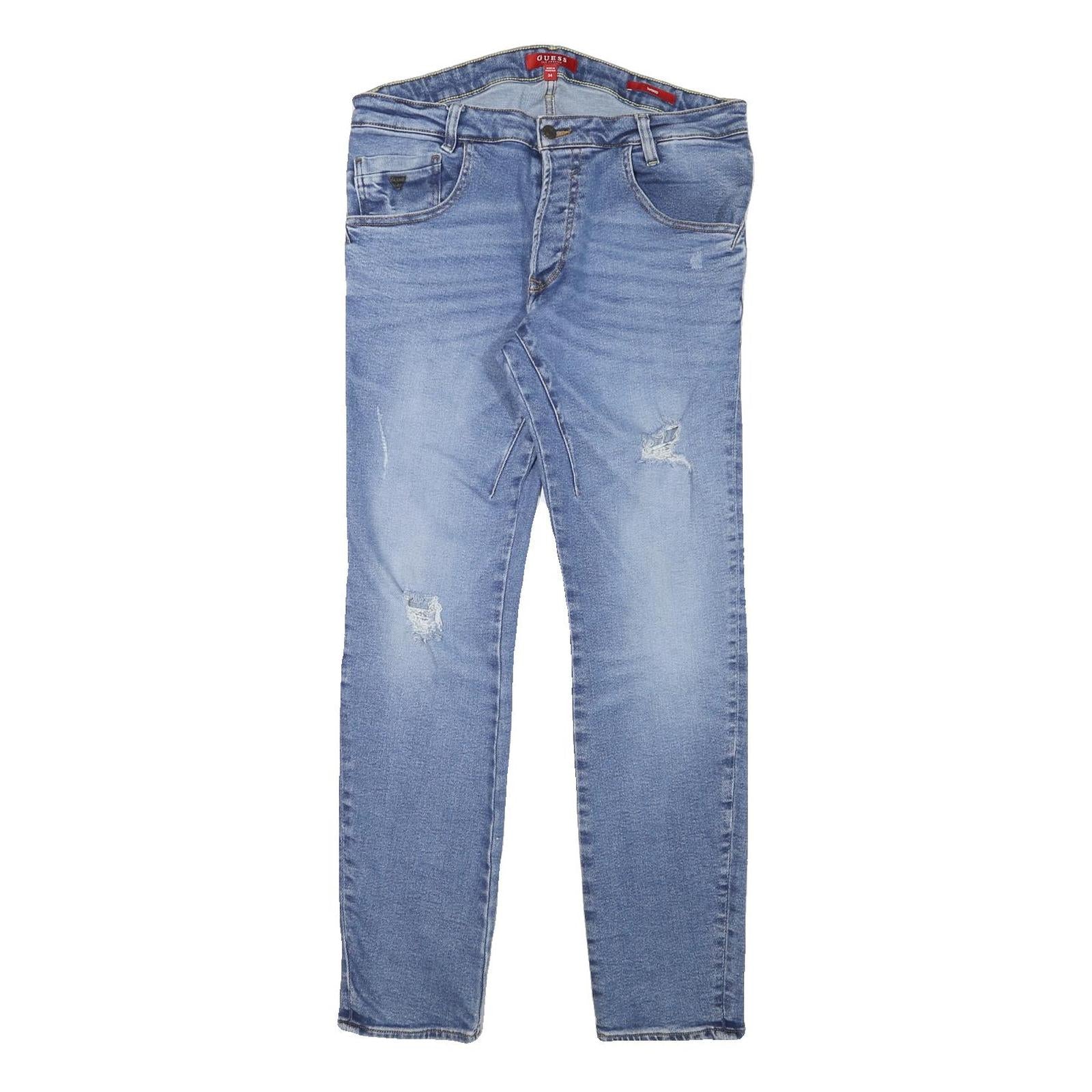 GUESS Mens Slim Blue Denim Jeans W33 L31 Distressed Cotton Blend Button Closure Refurbished - N/A refurbished available on Cerqular