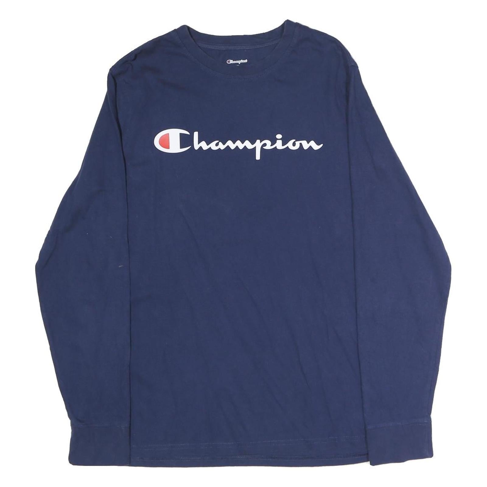 CHAMPION Mens Navy Blue Long Sleeve Crew Neck Cotton T-Shirt L Refurbished - N/A refurbished available on Cerqular
