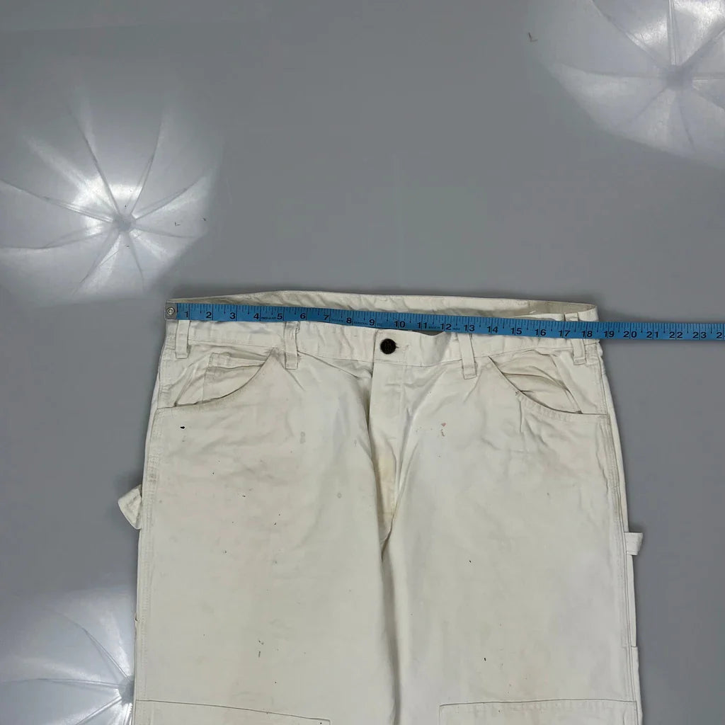 Dickies Double Knee Carpenter Trousers - 38W 32L White Cotton Refurbished - Thrifted (note: this is a term often used to describe second- refurbished available on Cerqular