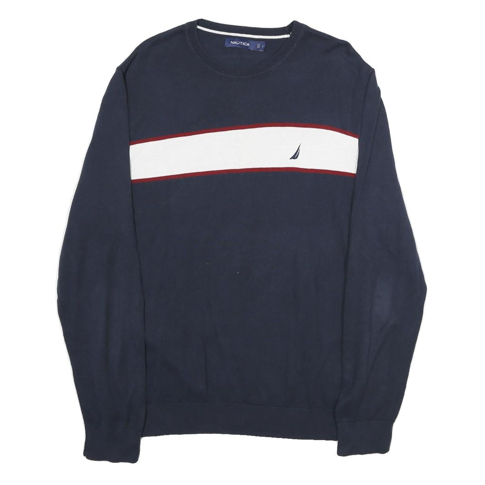 NAUTICA Mens Navy Blue White Patterned Cotton Jumper Crew Neck Basic Knit L Refurbished - N/A refurbished available on Cerqular