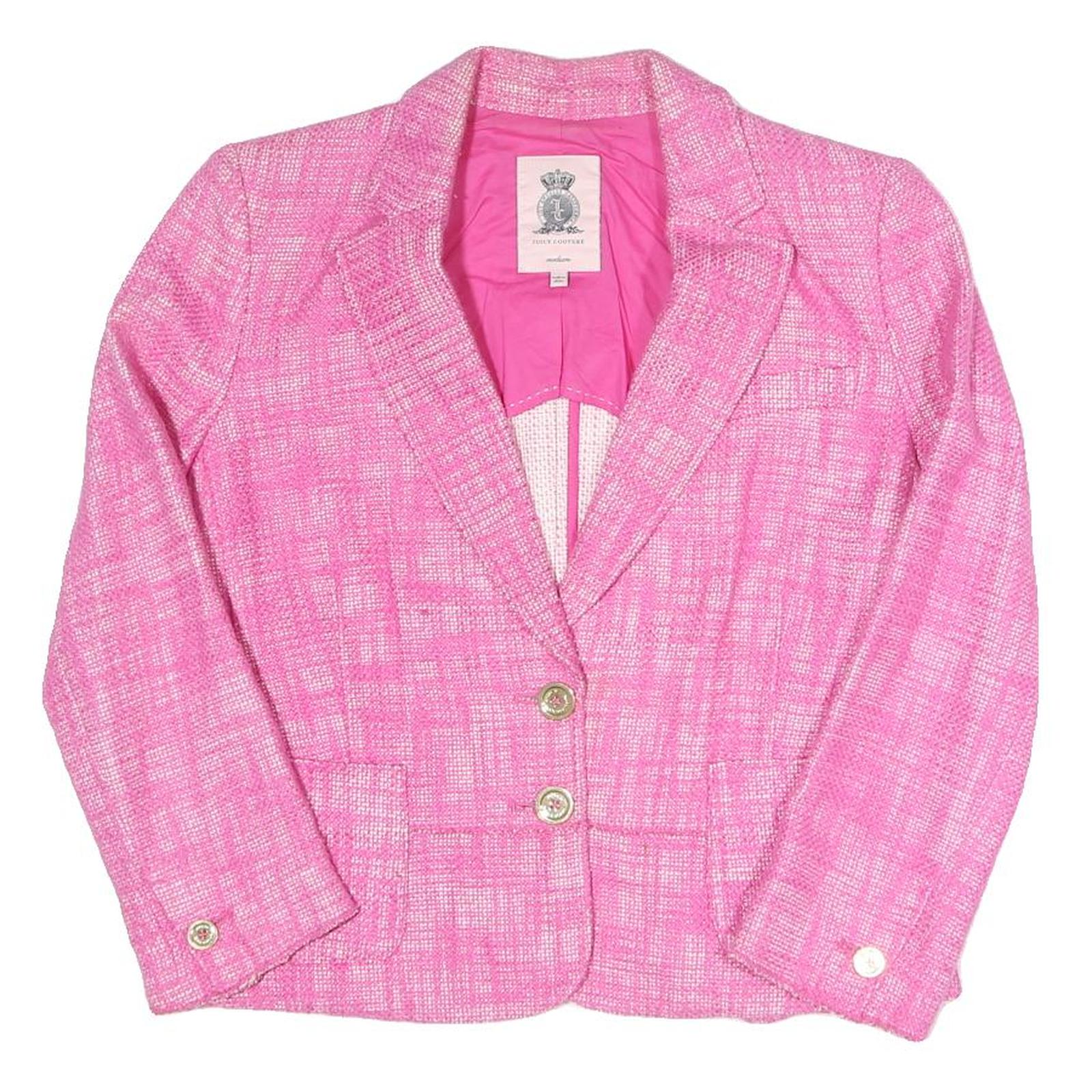 JUICY COUTURE Womens Pink & White Cotton Blend Blazer Jacket M Woven Button Refurbished - N/A refurbished available on Cerqular