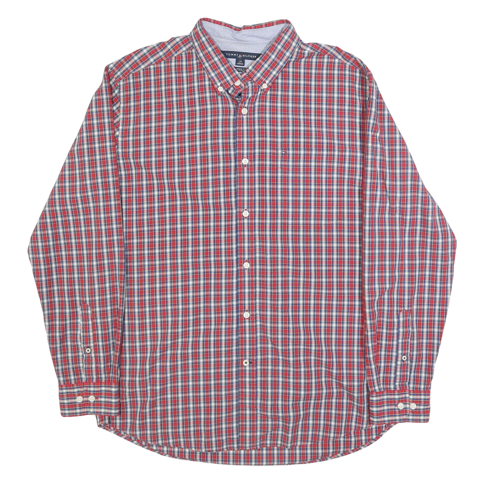 TOMMY HILFIGER Mens Red Blue White Check Shirt L Classic Button-Down Long Sleeve Refurbished - N/A refurbished available on Cerqular