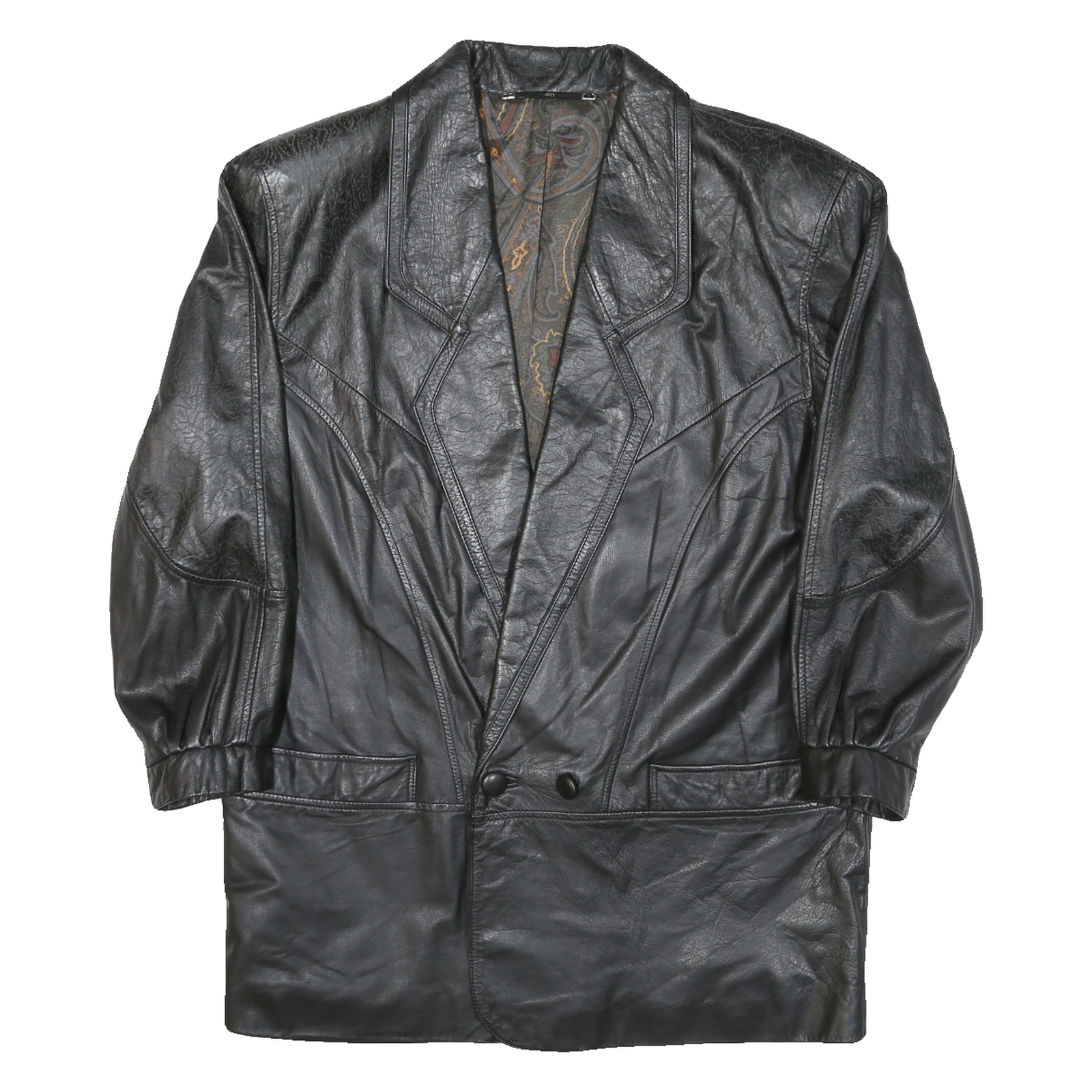 Buy Mens Black Leather Button Jacket M Woven Classic Large Collar Long Sleeve Refurbished - $50.69 Mens Black Leather Button Jacket M Woven Classic Large Collar Long Sleeve Refurbished - N/A refurbished available on Cerqular