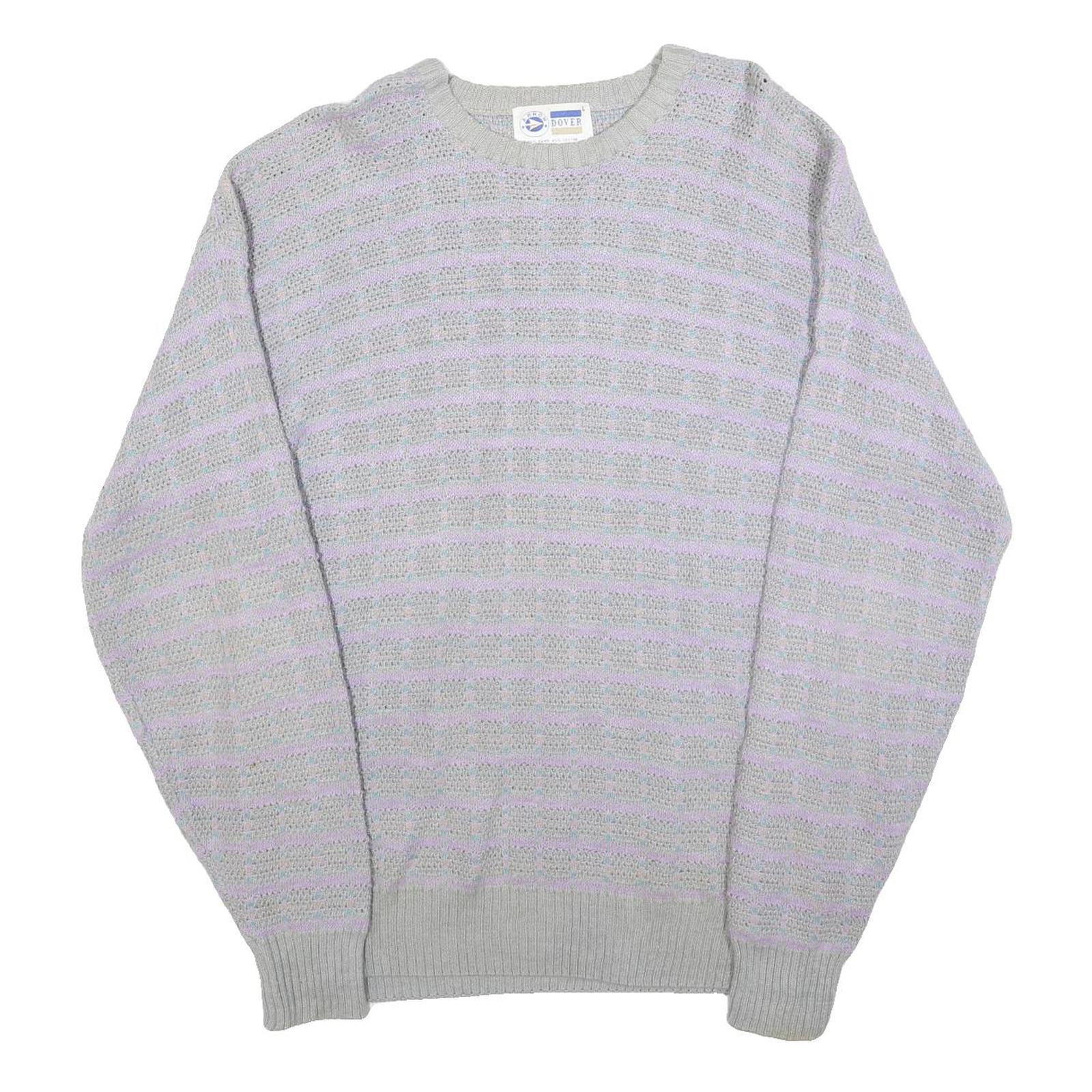 ARROW Womens Grey & Lilac Patterned Jumper Crew Neck Basic Knit L Cotton Blend Refurbished - N/A refurbished available on Cerqular