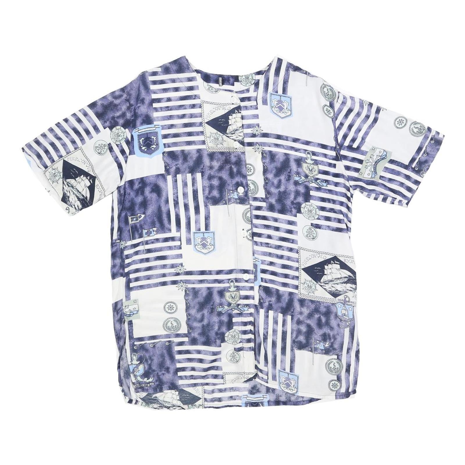 Womens Blue & White Patterned Shirts L Nautical Print Button Front Comfortable Refurbished - N/A refurbished available on Cerqular