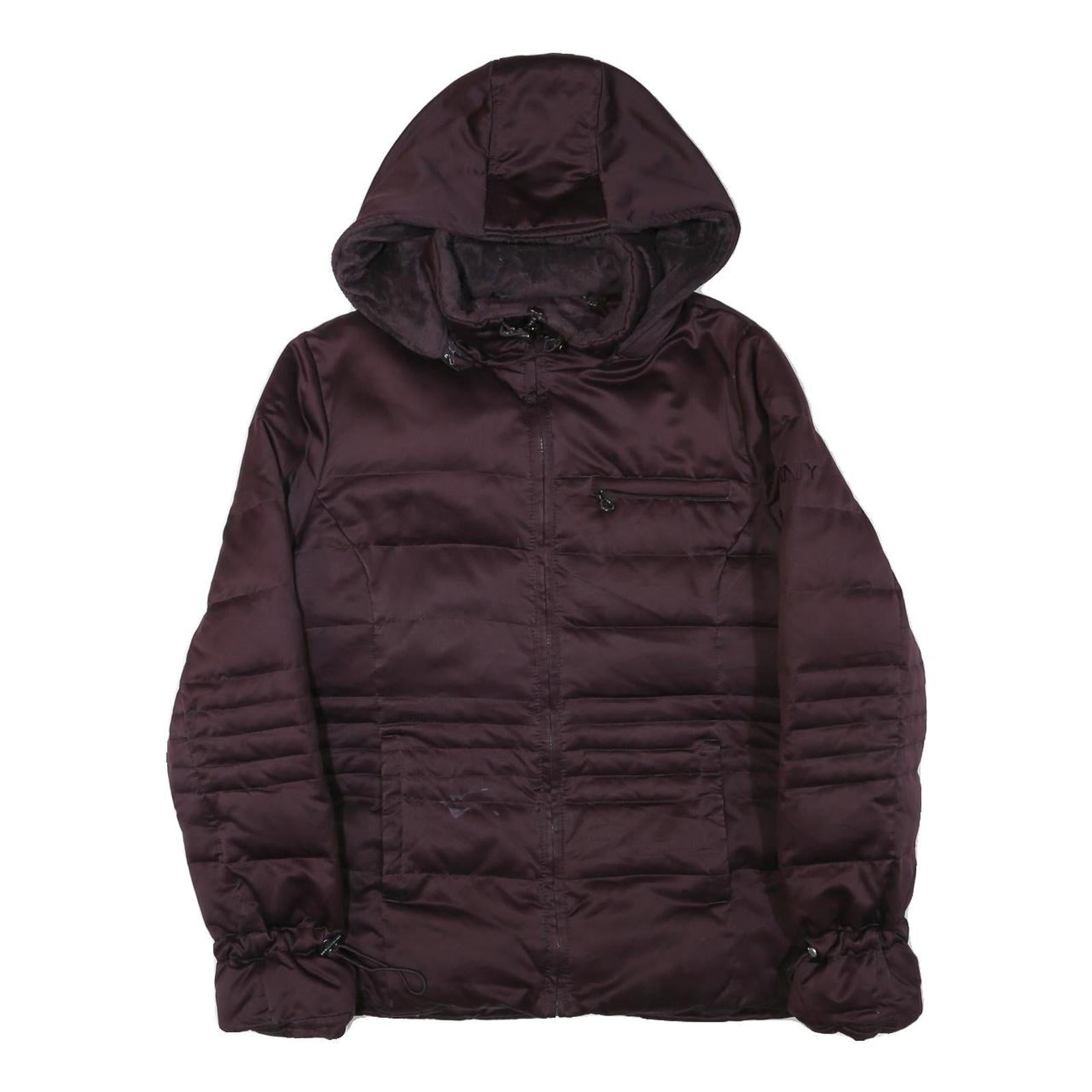 DKNY Womens Maroon Bomber Jacket L Polyester Blend Plain Zip Hooded Stylish Refurbished - N/A refurbished available on Cerqular