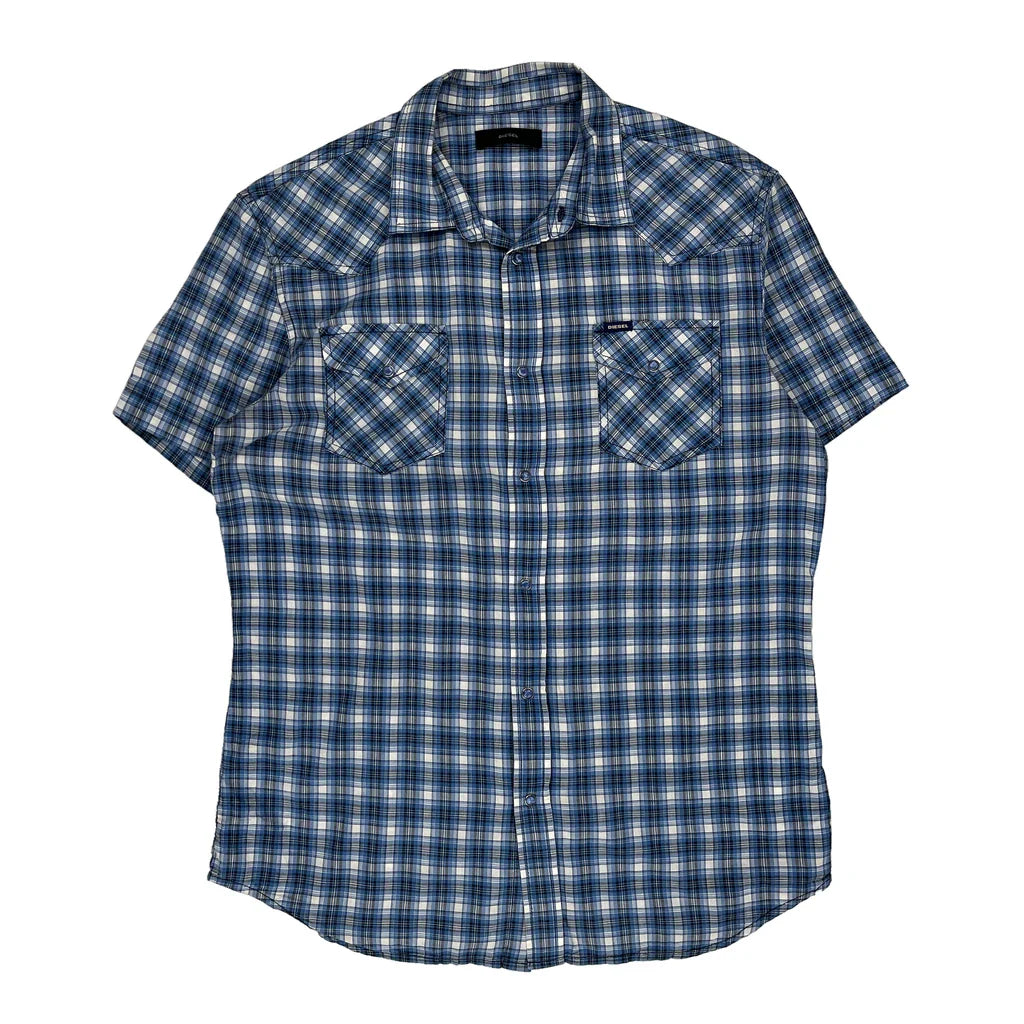 Diesel Checked Short Sleeve Shirt - Large White Cotton Refurbished - Thrifted (note: this is a term often used to describe second- refurbished available on Cerqular