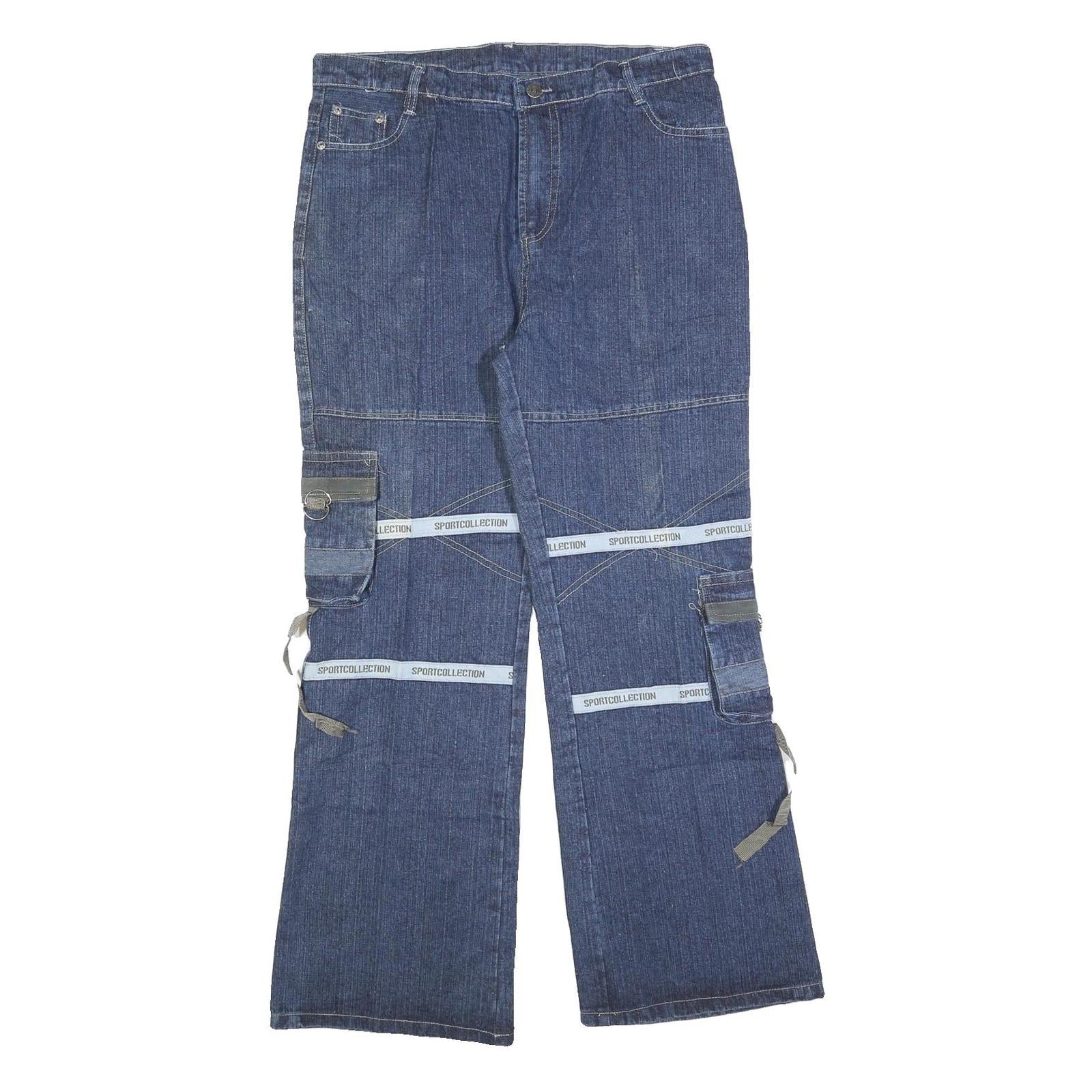 BA WANG Womens Relaxed Blue Denim Cargo Jeans W32 L30 Sport Collection Zip Refurbished - N/A refurbished available on Cerqular