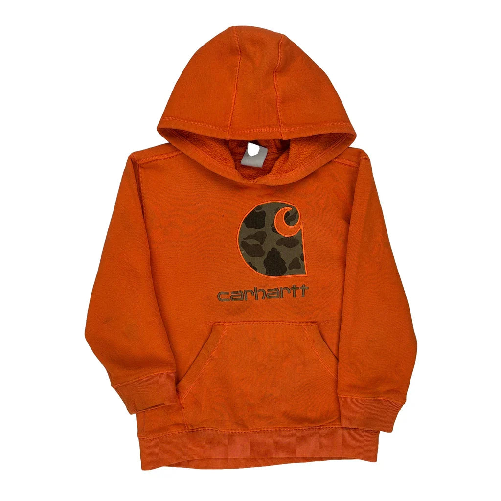 Age 8-10 Carhartt Hoodie - Small Orange Cotton Refurbished - Thrifted (note: this is a term often used to describe second- refurbished available on Cerqular