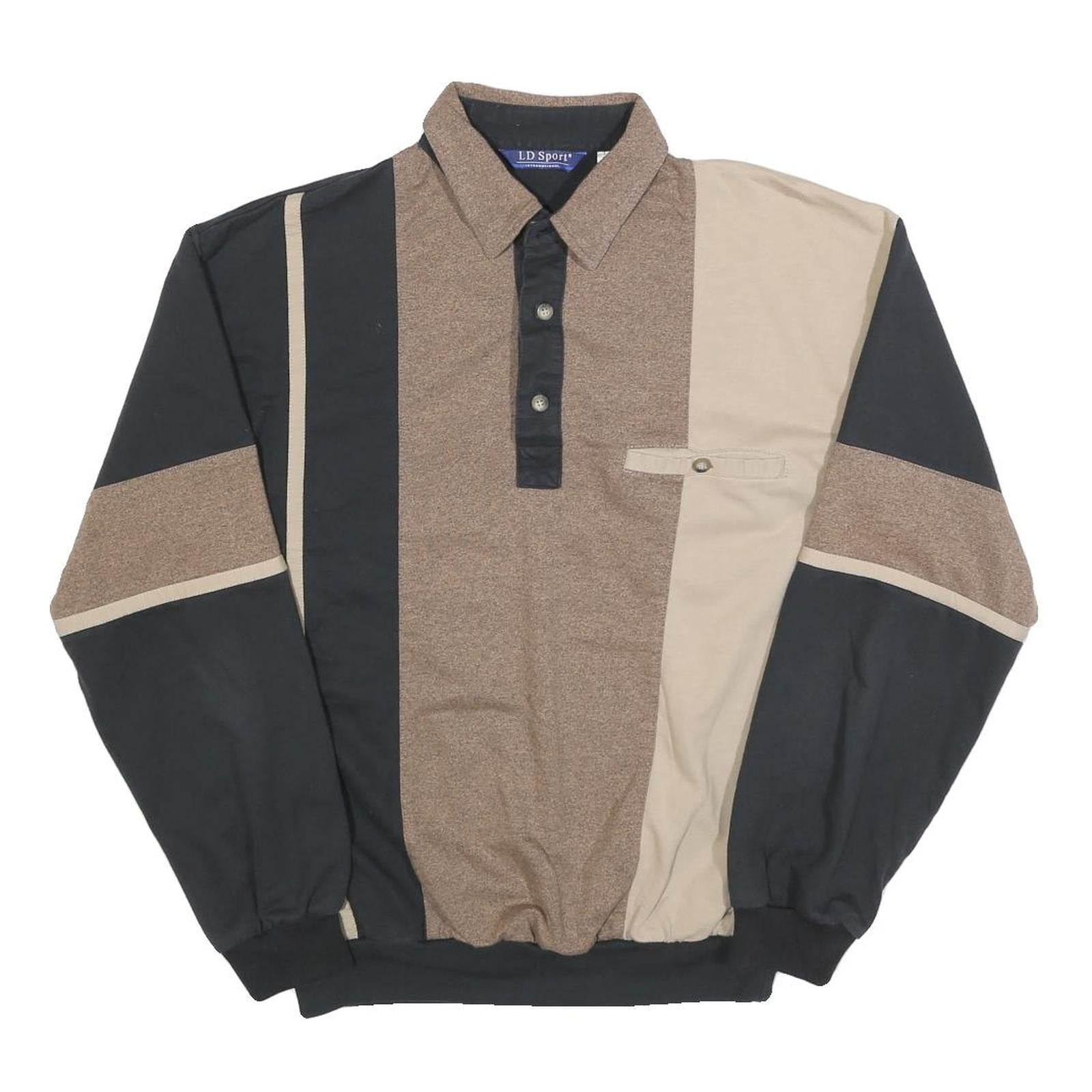 LD SPORT Mens Black & Beige Colour Block Collared M Cotton Blend Sweatshirt Refurbished - N/A refurbished available on Cerqular