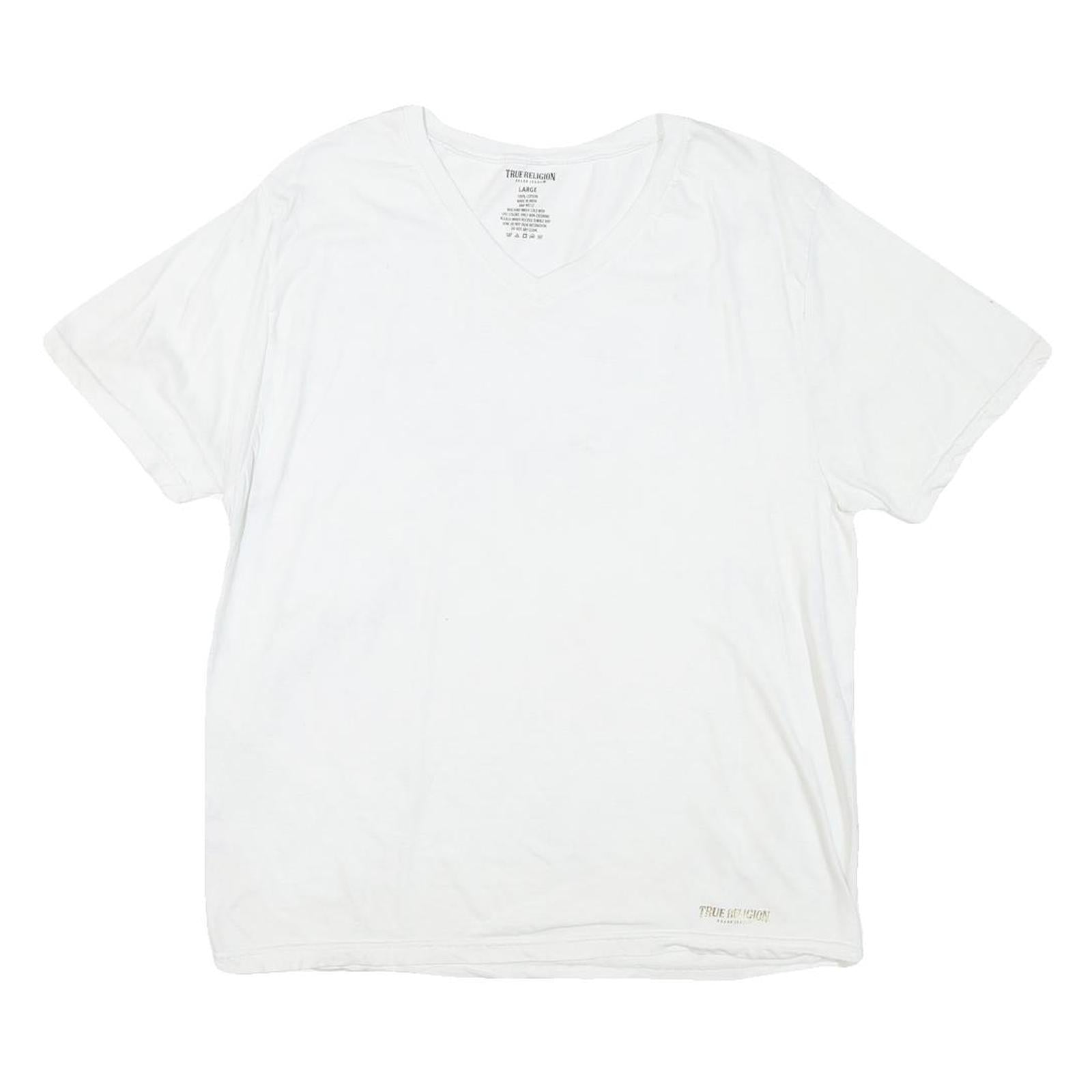 TRUE RELIGION Mens White Regular Fit V-Neck Cotton Blend T-Shirt L Plain Short Refurbished - N/A refurbished available on Cerqular