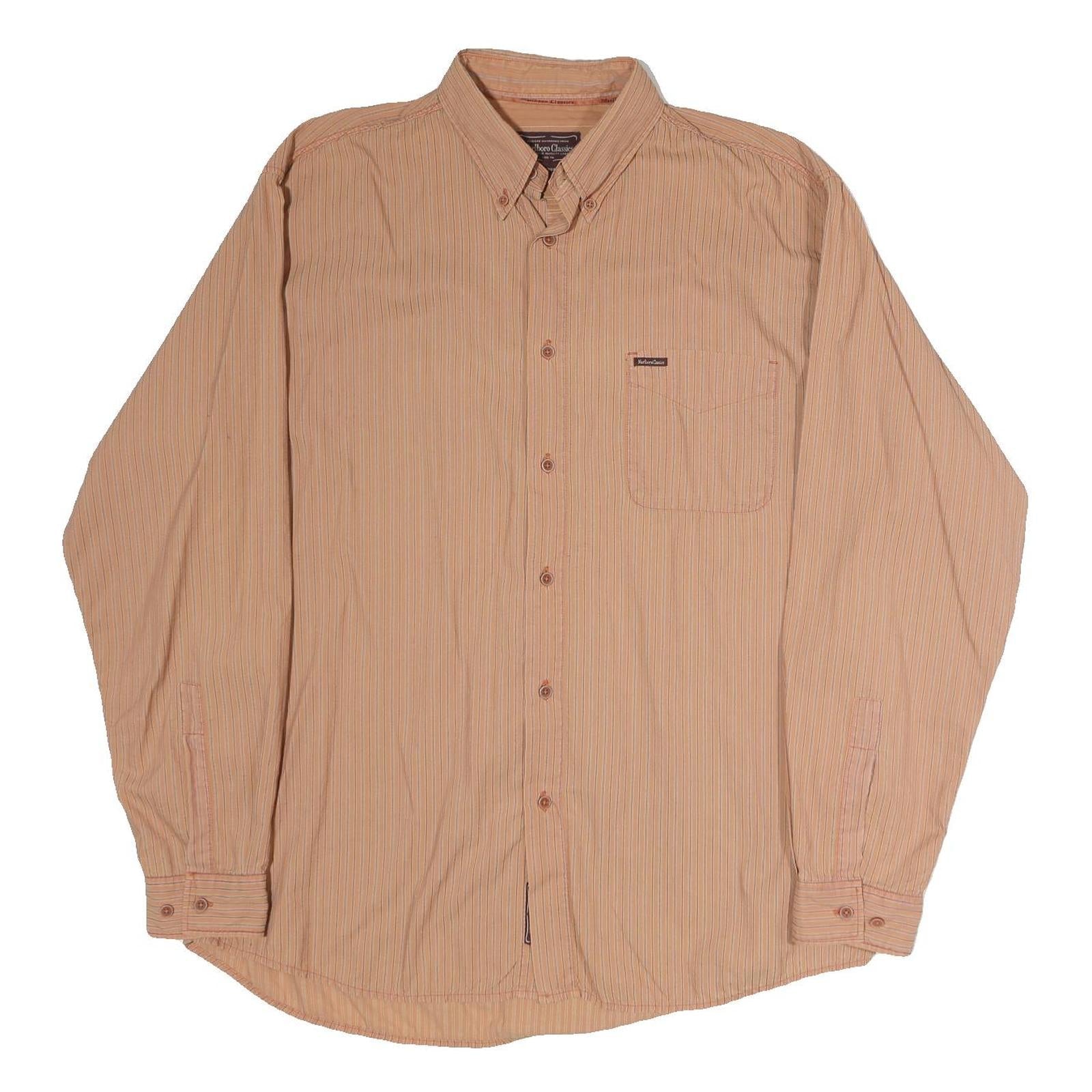 MALBORO CLASSICS Mens Beige Striped Cotton Shirt XL Button Down Pocket Casual Refurbished - N/A refurbished available on Cerqular