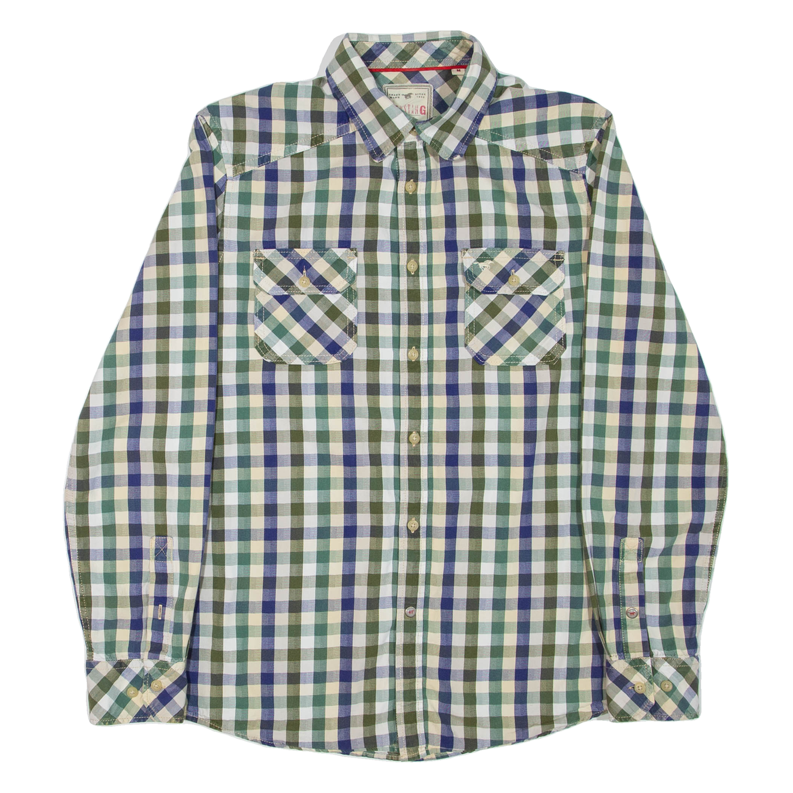 MUSTANG Mens Shirt Blue Check Long Sleeve M Refurbished - N/A refurbished available on Cerqular