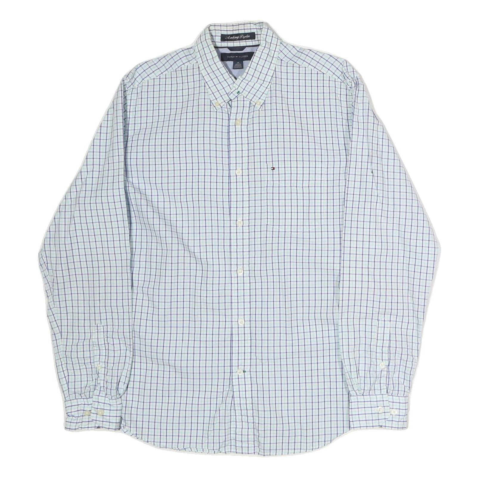 TOMMY HILFIGER Mens White & Blue Check Shirt L Button-Down Collar Casual Cotton Refurbished - N/A refurbished available on Cerqular