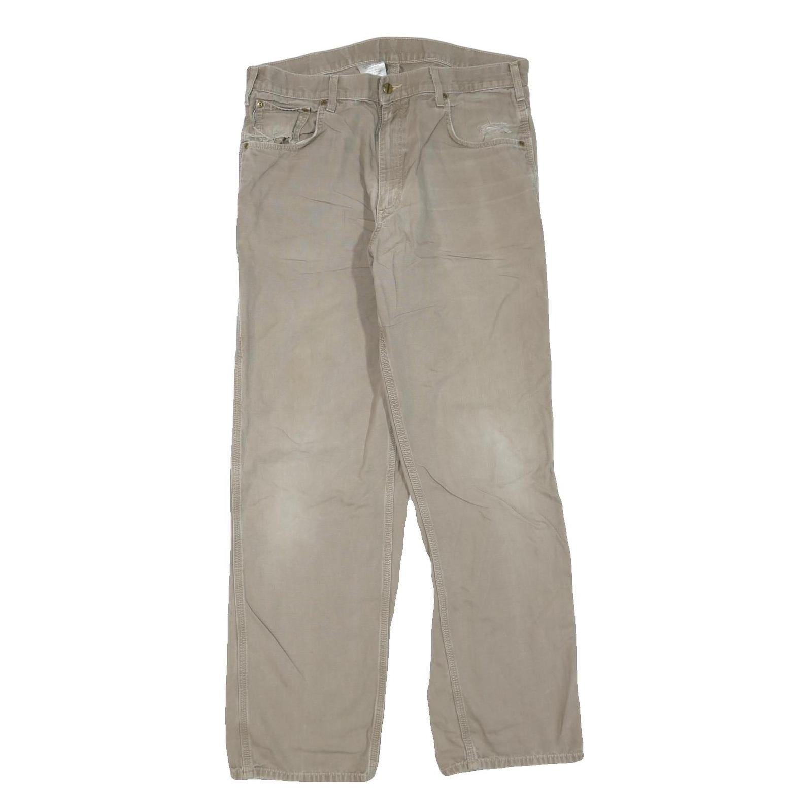 CARHARTT Mens Regular Fit Beige Denim Jeans W36 L34 Workwear Zip Closure Durable Refurbished - N/A refurbished available on Cerqular