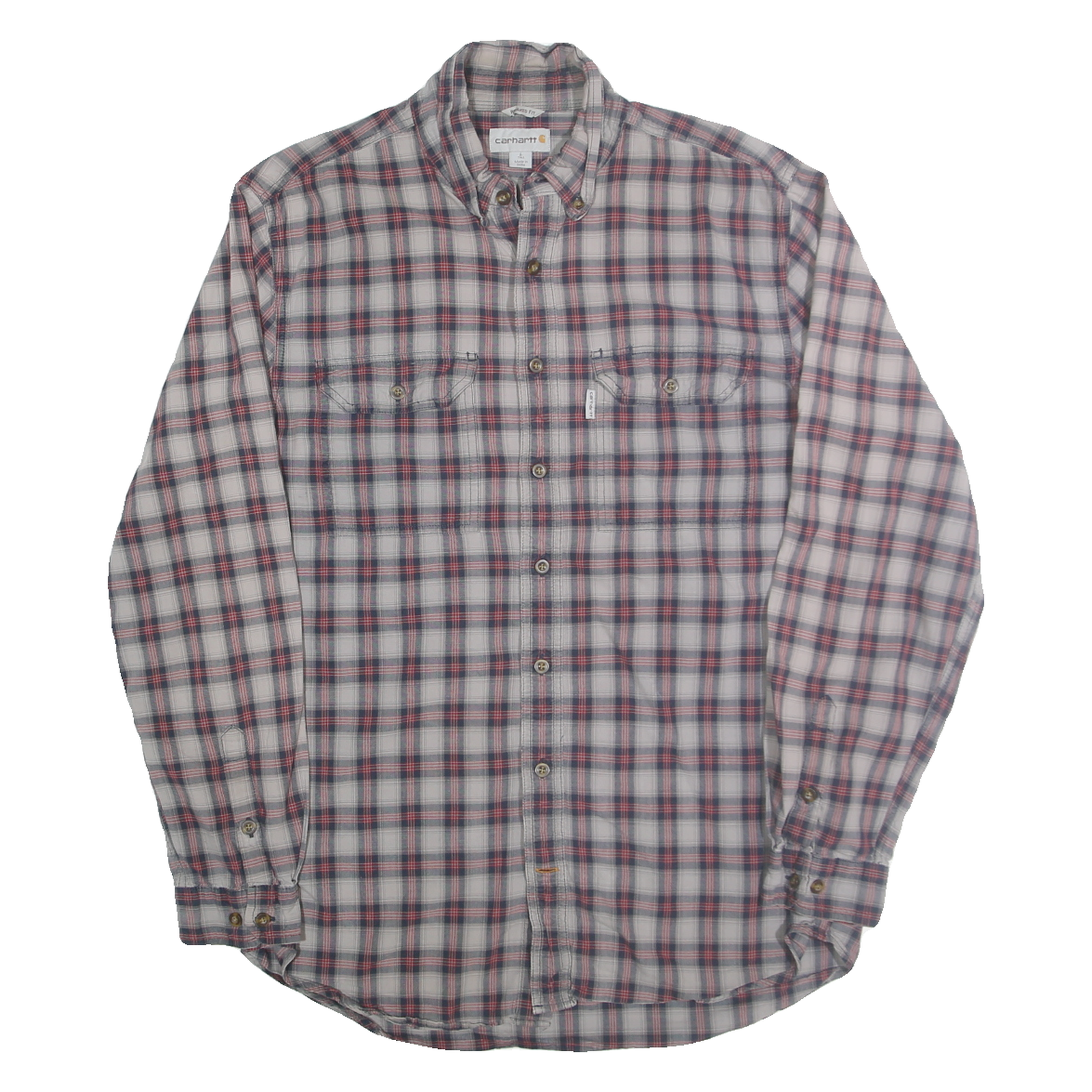 CARHARTT Mens Blue & Red Check Shirt L Cotton Blend Long Sleeve Button Shirt Refurbished - N/A refurbished available on Cerqular
