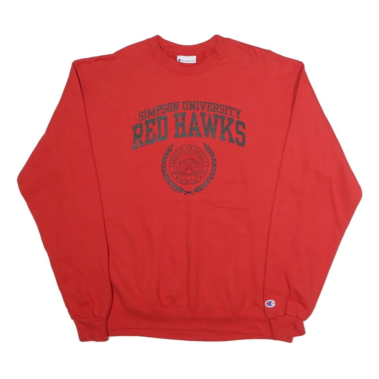 CHAMPION Mens Red Simpson University Red Hawks Crew Neck L Sweatshirt Cotton Refurbished - N/A refurbished available on Cerqular