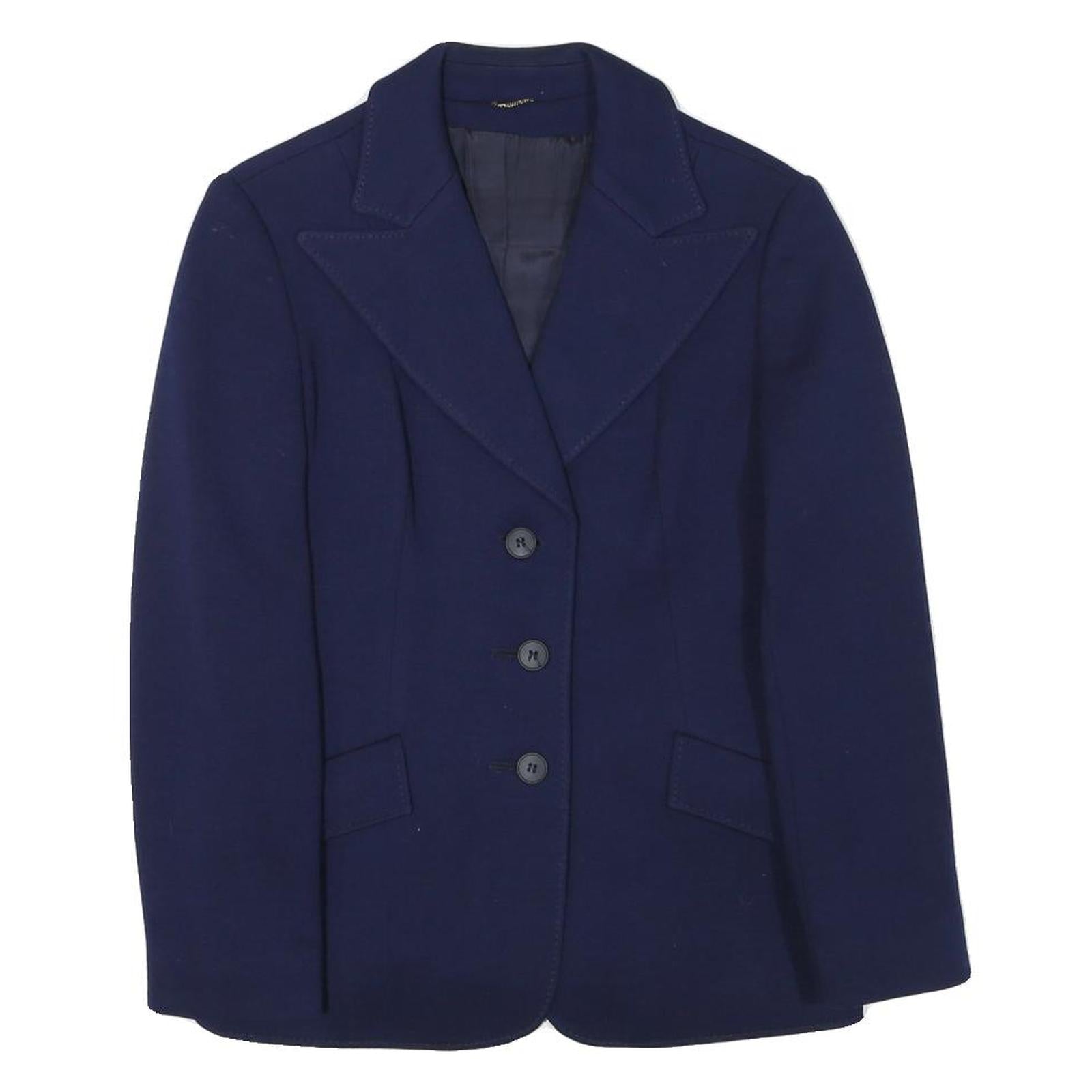 Womens Navy Blue Tailored Wool Jacket Button Closure XS Woven Classic Blazer Refurbished - N/A refurbished available on Cerqular